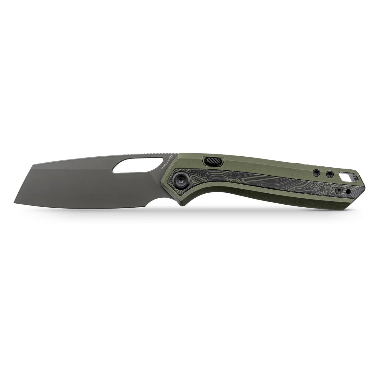 Vosteed Kroc 329 Folding Knife S35VN Destroyer Gray Blade Olive Green Aluminum and Topo G10 Handle A1812 View 1