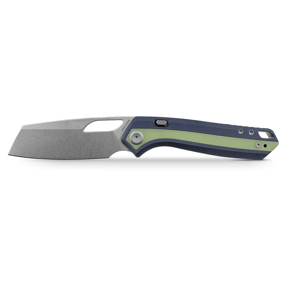 Vosteed Kroc 329 Folding Knife S35VN Stonewash Blade Dark Slate Blue Aluminum and GID G10 Handle A1814 View 1