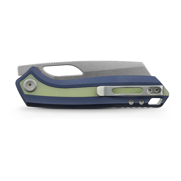 Vosteed Kroc 329 Folding Knife S35VN Stonewash Blade Dark Slate Blue Aluminum and GID G10 Handle A1814 View 2