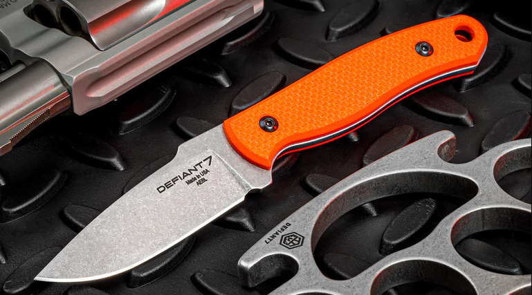 Defiant 7 Ace Fixed Knife Orange 2.56in Plain Stonewash Drop Point D7ACEORNG View 1