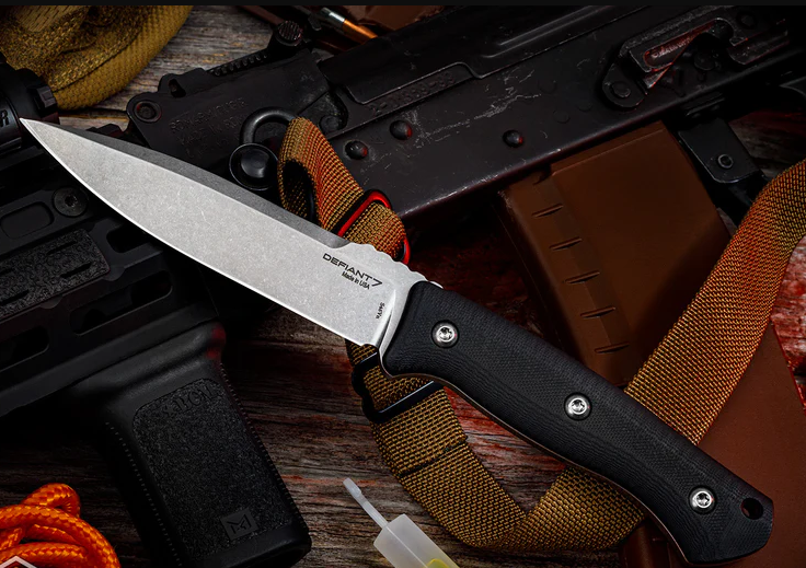 Defiant 7 BK Fixed Blade Knife 4.75in Plain Stonewash Drop Point View 1