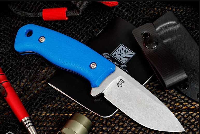 Defiant 7 Bullie Fixed Blade Knife Blue 4in Plain Tumbled Drop Point View 1