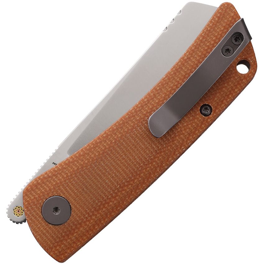 Petrified Fish Flavorist Linerlock Folder Satin K110 Cleaver Style Blade Brown Canvas Micarta Handle PFKE05BRMP View 2