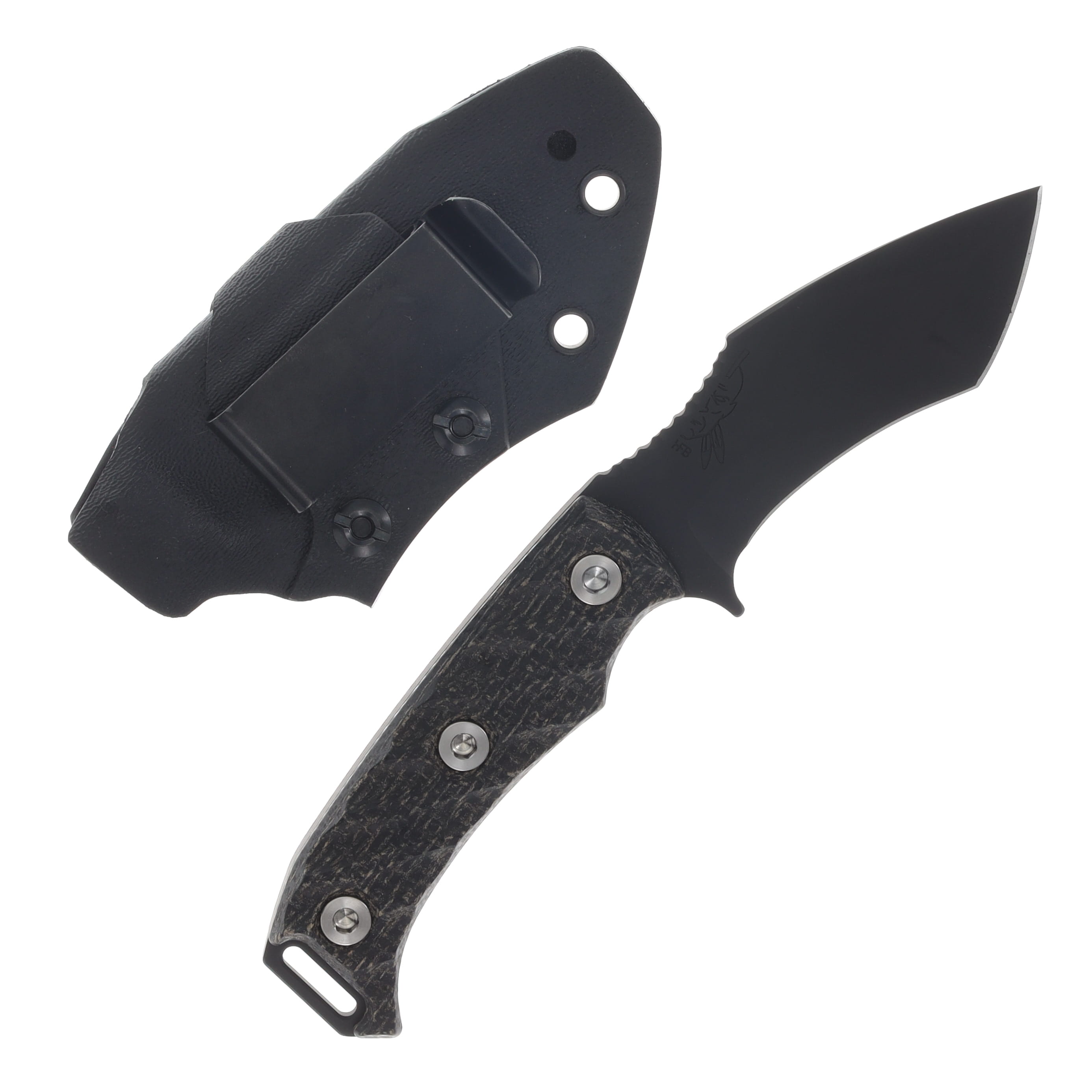 Half Face Buteo- Black Burlap Micarta, Armor Black Cerakote, Ti Allen Bolts, Textured Grip HFBUTEOBBM View 2