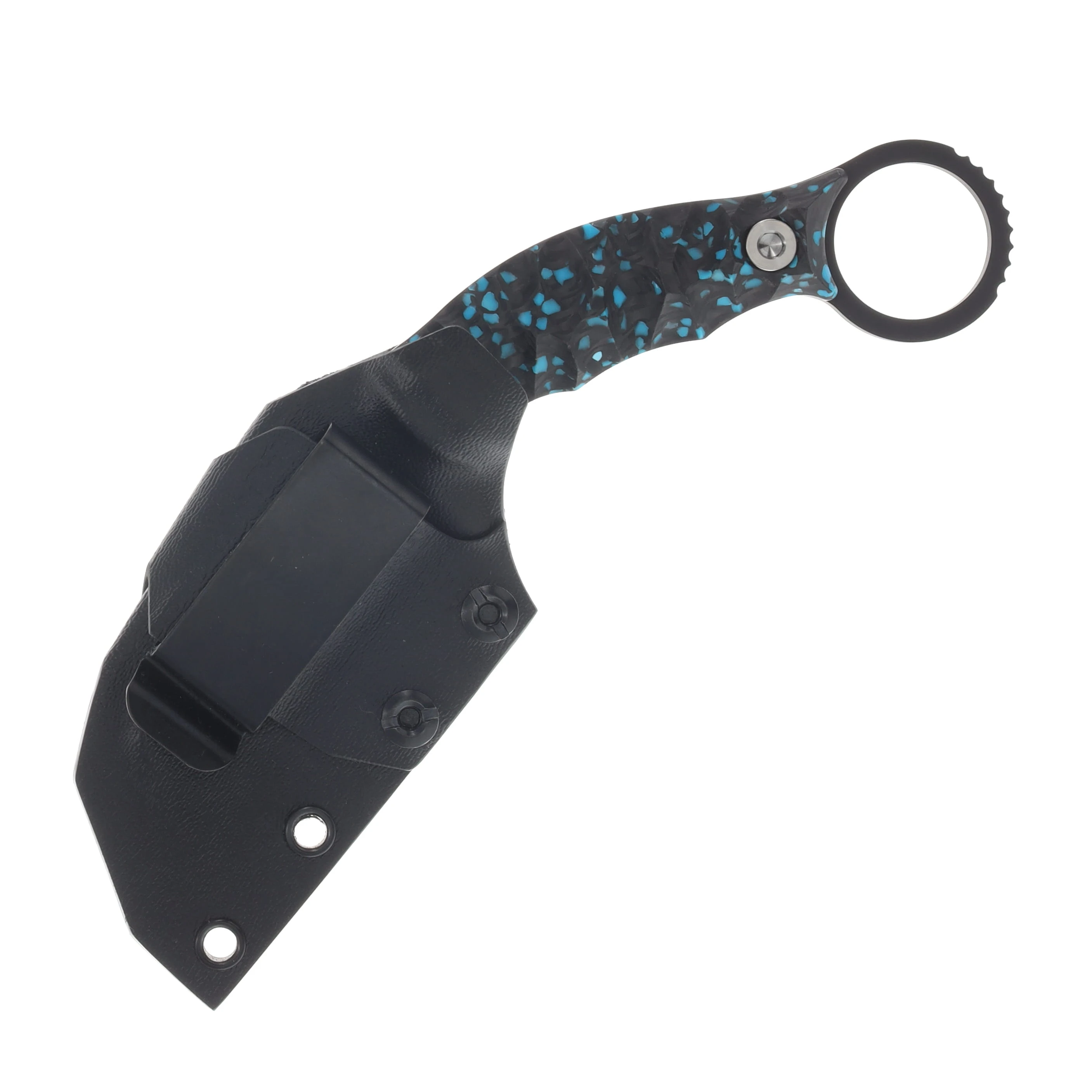 Half Face Karambito Fixed Knife Turquoise Rocky Wave Carbon, Armor Black Cerakote, Ti Allen Bolts, Textured Grip HFKARAMBITOTQRWCN View 4