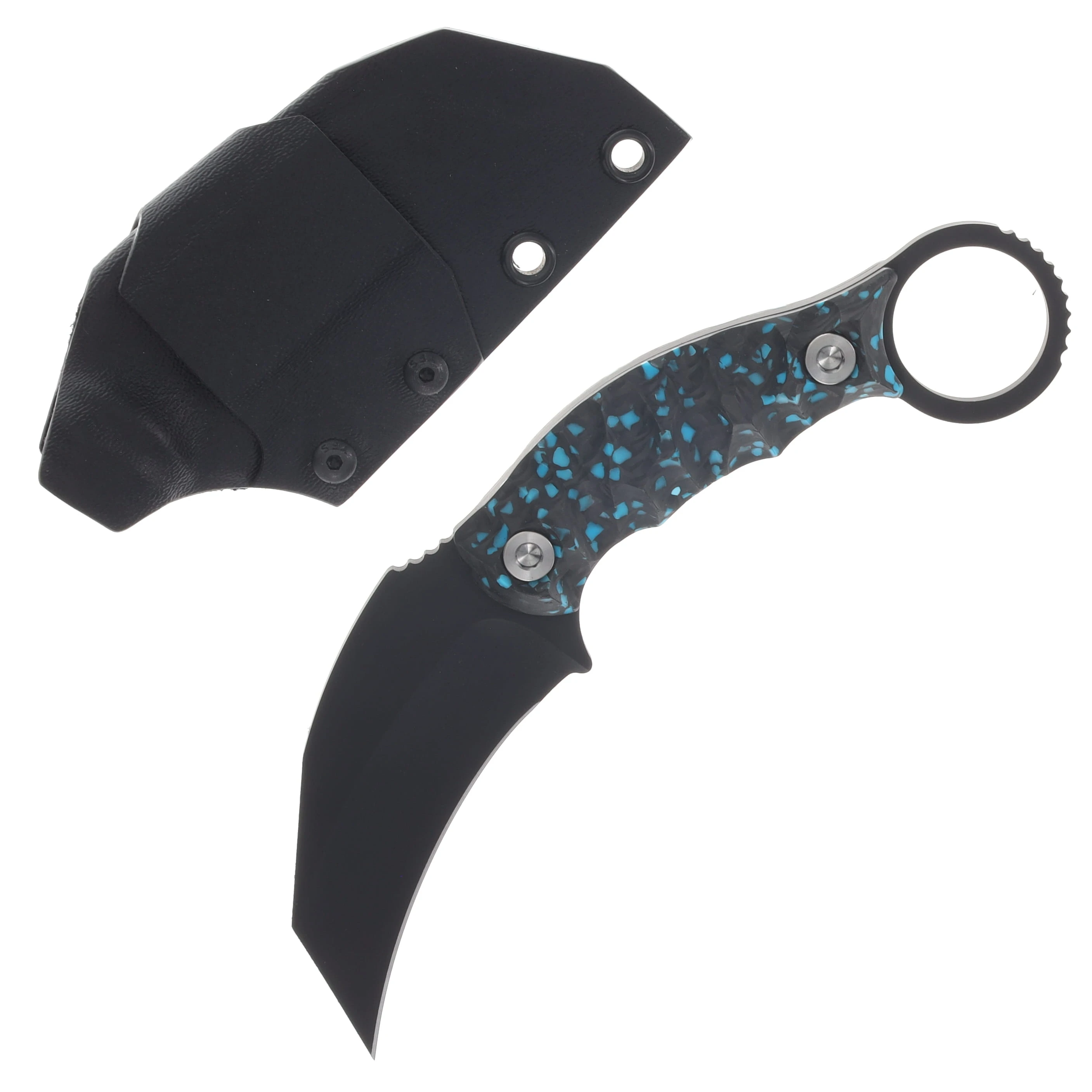 Half Face Karambito Fixed Knife Turquoise Rocky Wave Carbon, Armor Black Cerakote, Ti Allen Bolts, Textured Grip HFKARAMBITOTQRWCN View 1