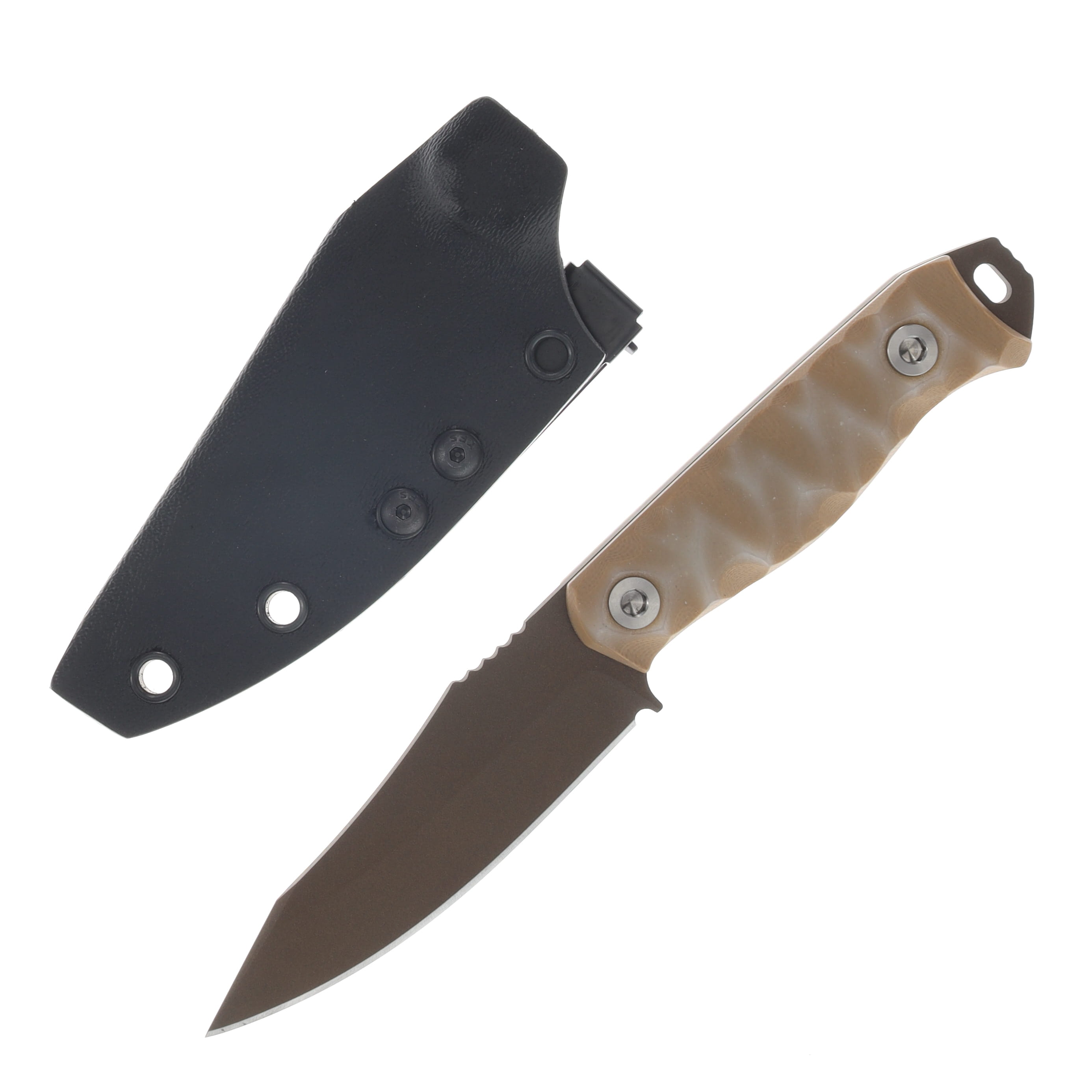 Half Face Field Knife Jr Fixed Knife Coyote and Ghost G10 Midnight Bronze Cerakote Ti Bolts Textured Grip HFFKJRCYGHOST View 1