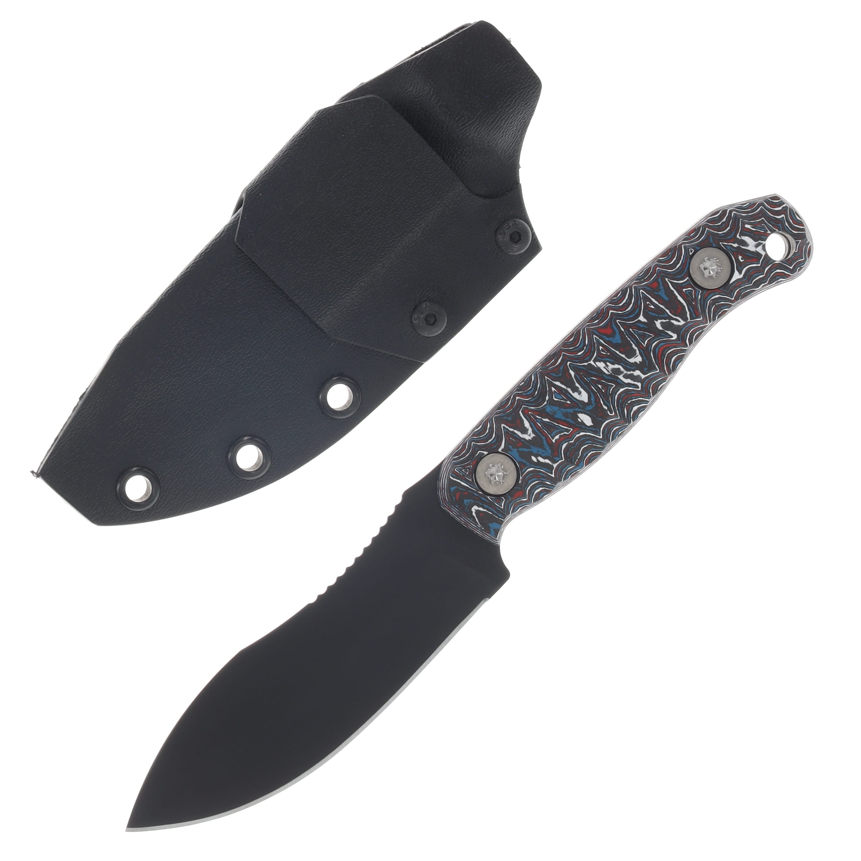 Half Face Skinner Jr Fixed Knife Nebula Carbon Armor Black Cerakote Ti Allen Bolts Textured Grip HFSKINJRNEBCN View 1