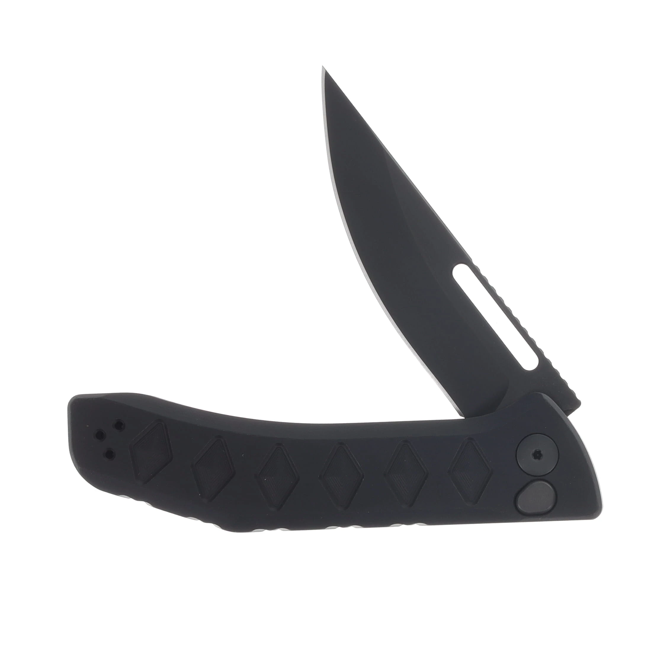 Half Face Kwaiken Folder- Anodized Black Handle Black Nitride Blade Textured Grip HFKWAIKANOBK View 3