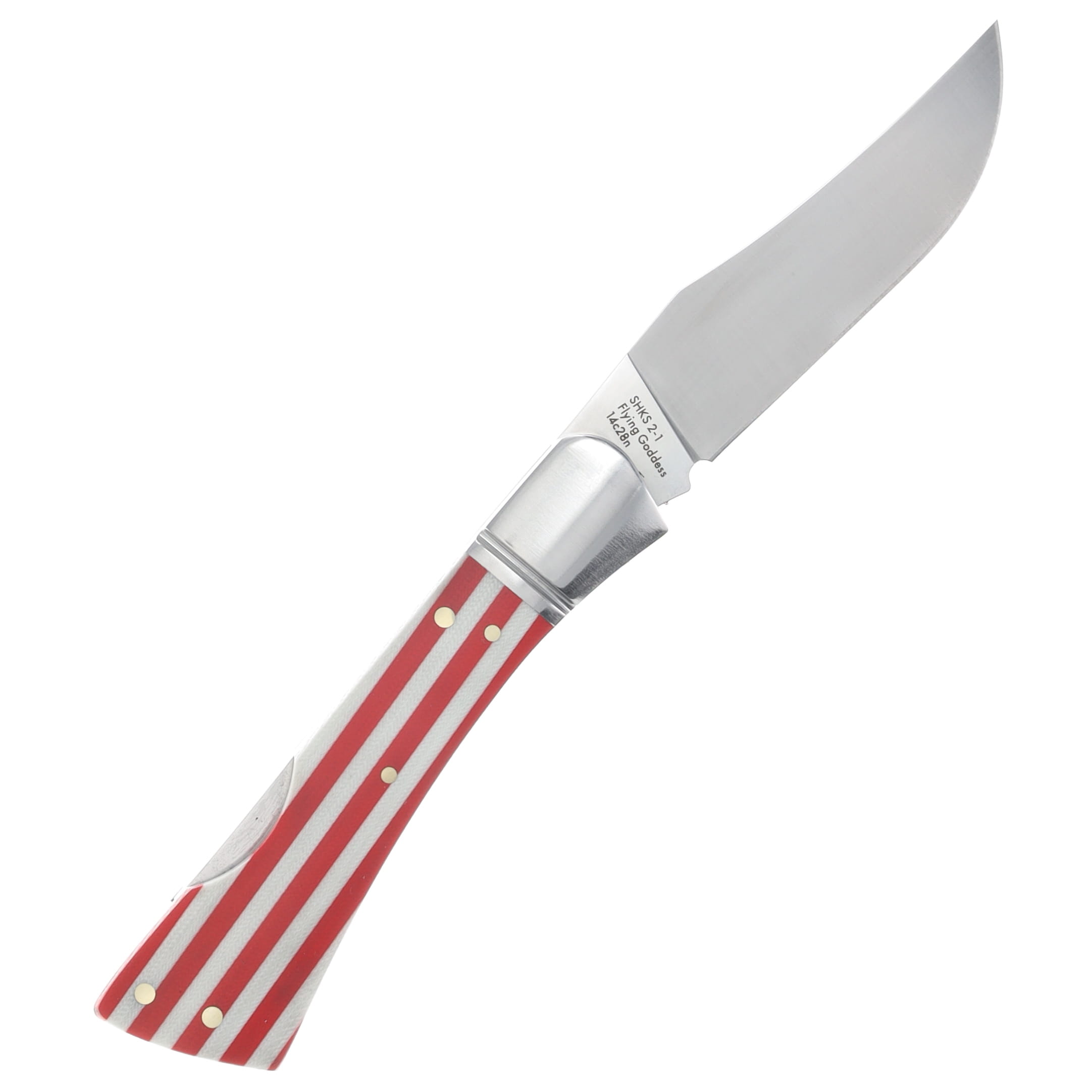 Finch Knife Co Flying Goddess Barbers Delight Red - White 2.75in Plain Satin Modified Clip Point FG019 View 2
