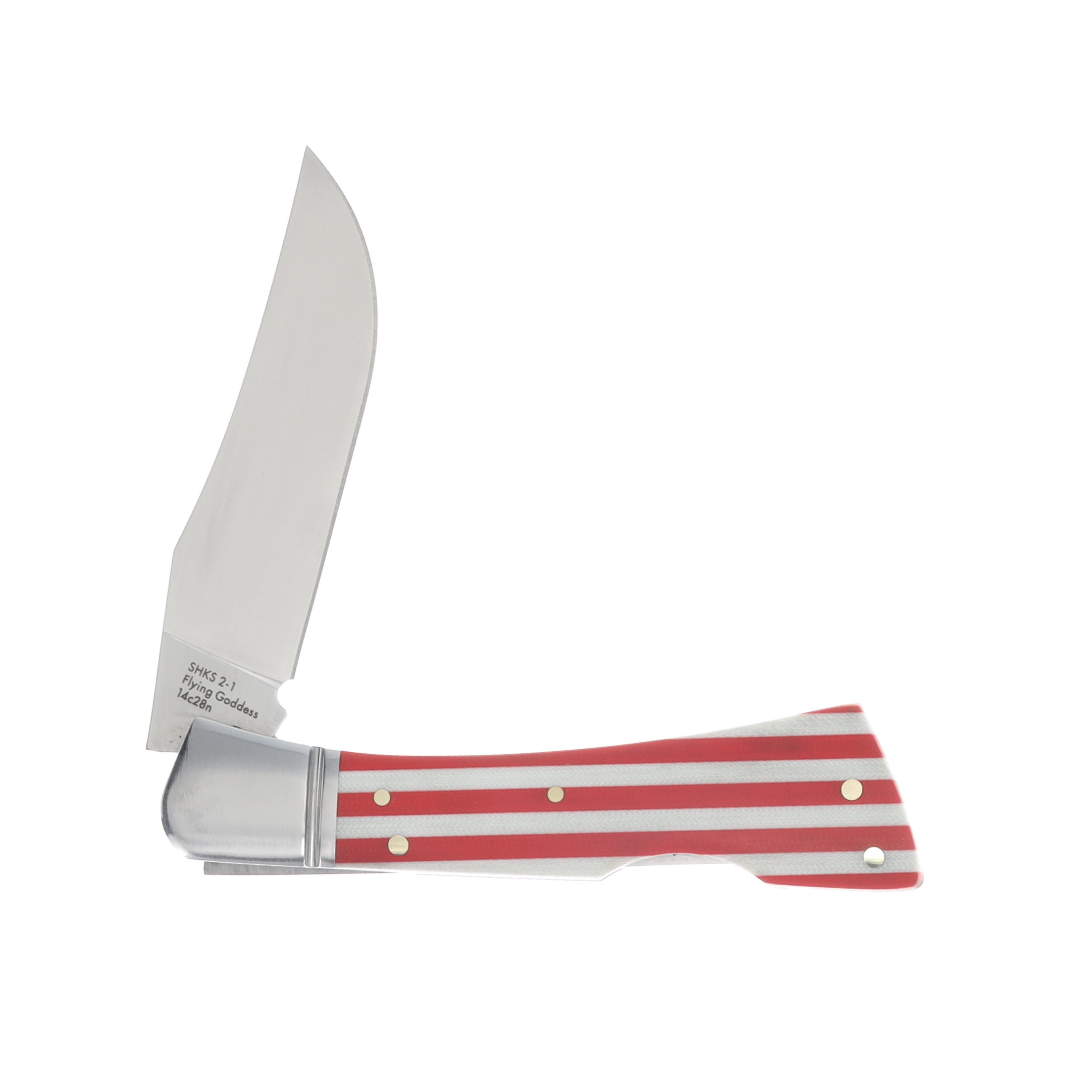 Finch Knife Co Flying Goddess Barbers Delight Red - White 2.75in Plain Satin Modified Clip Point FG019 View 4