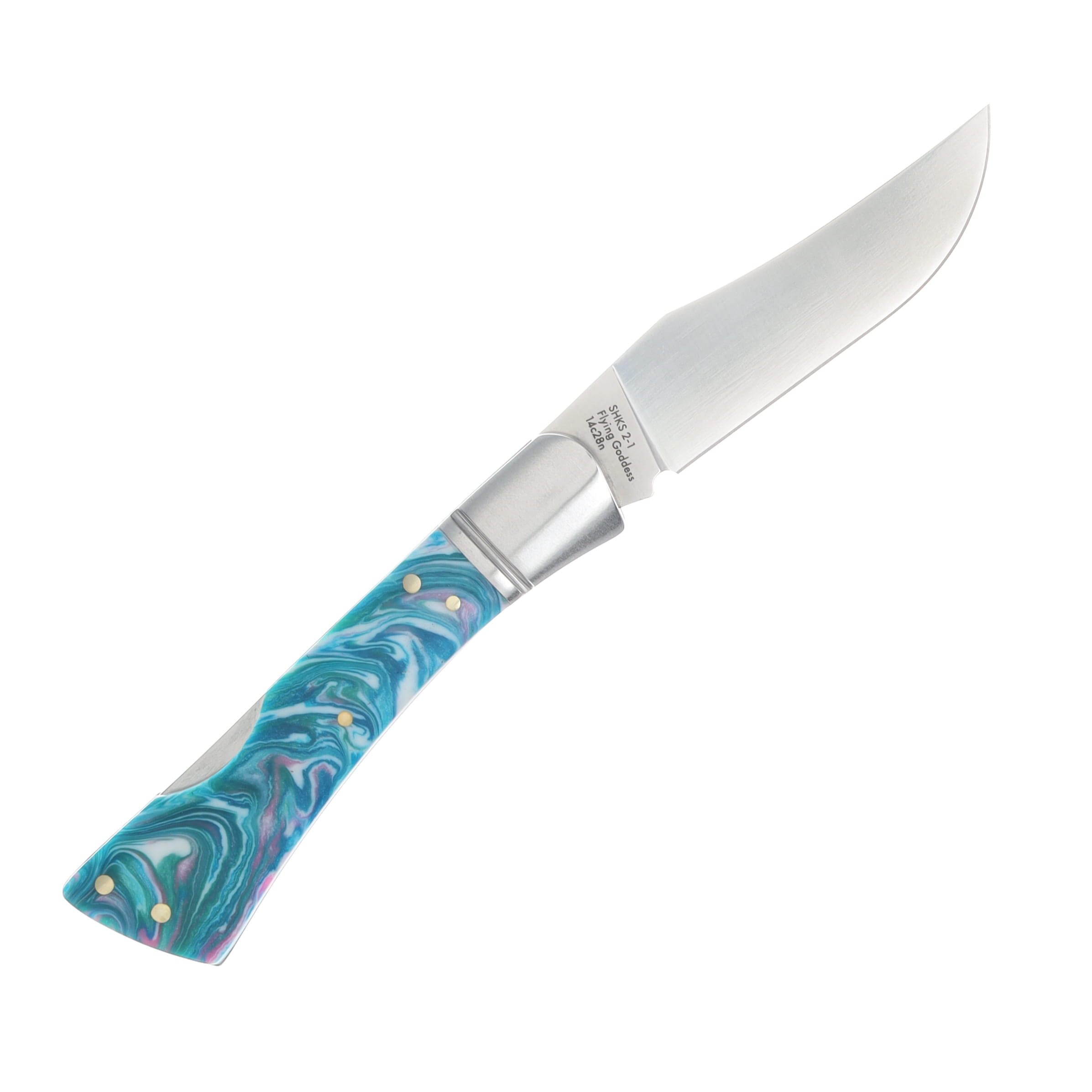 Finch Flying Goddess Cotton Candy Blue 2.75in Plain Satin Modified Clip Point FG545 View 2