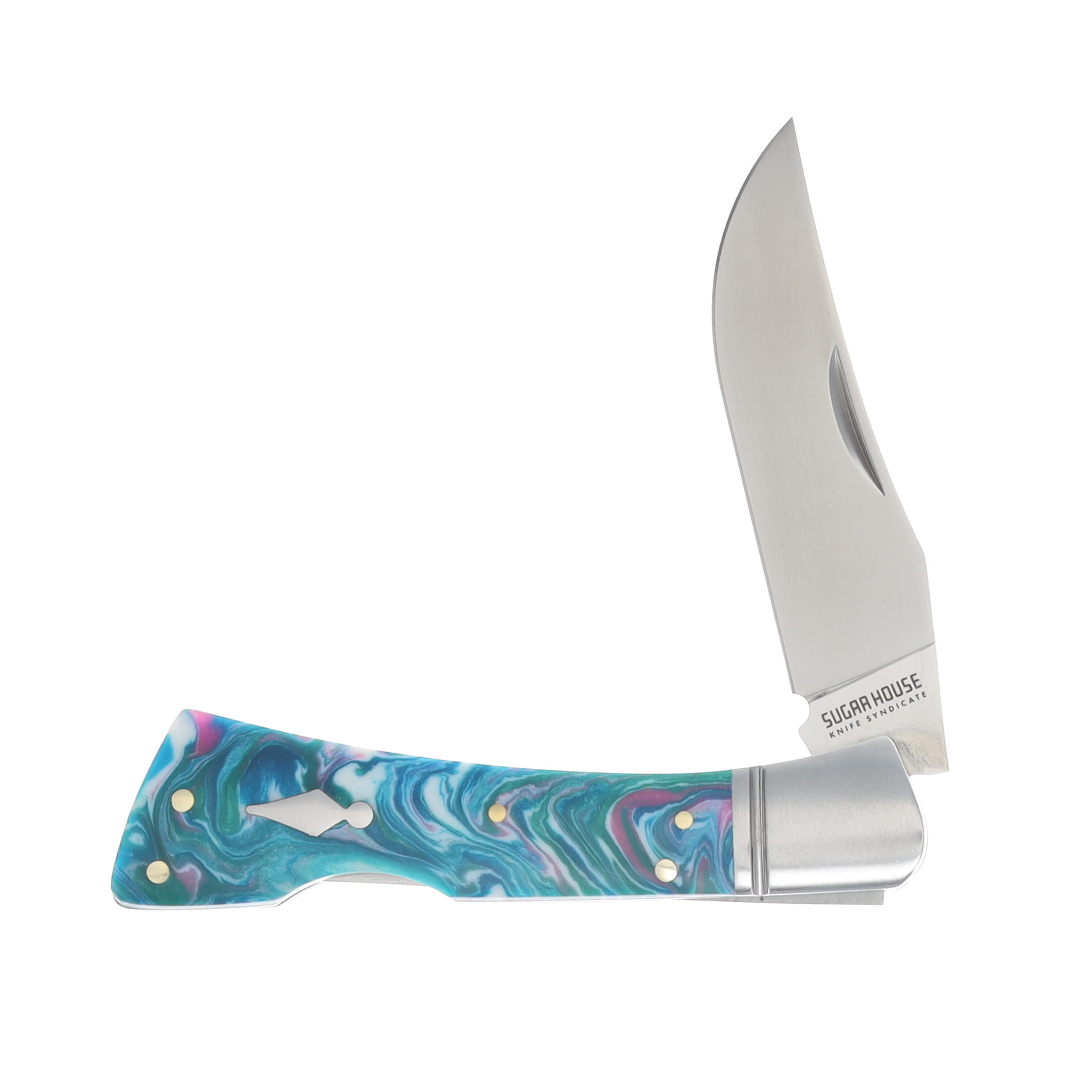 Finch Flying Goddess Cotton Candy Blue 2.75in Plain Satin Modified Clip Point FG545 View 3