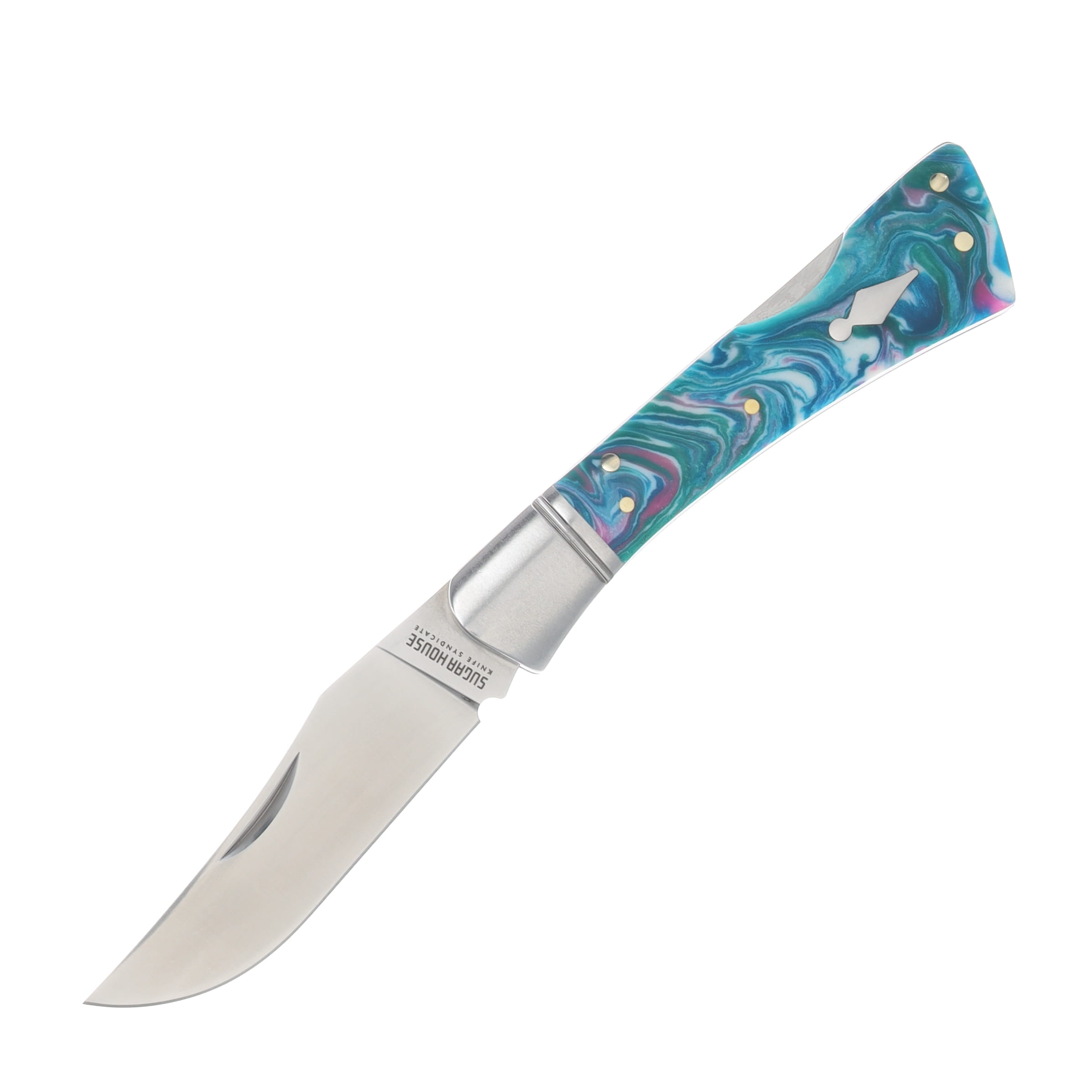 Finch Flying Goddess Cotton Candy Blue 2.75in Plain Satin Modified Clip Point FG545 View 1