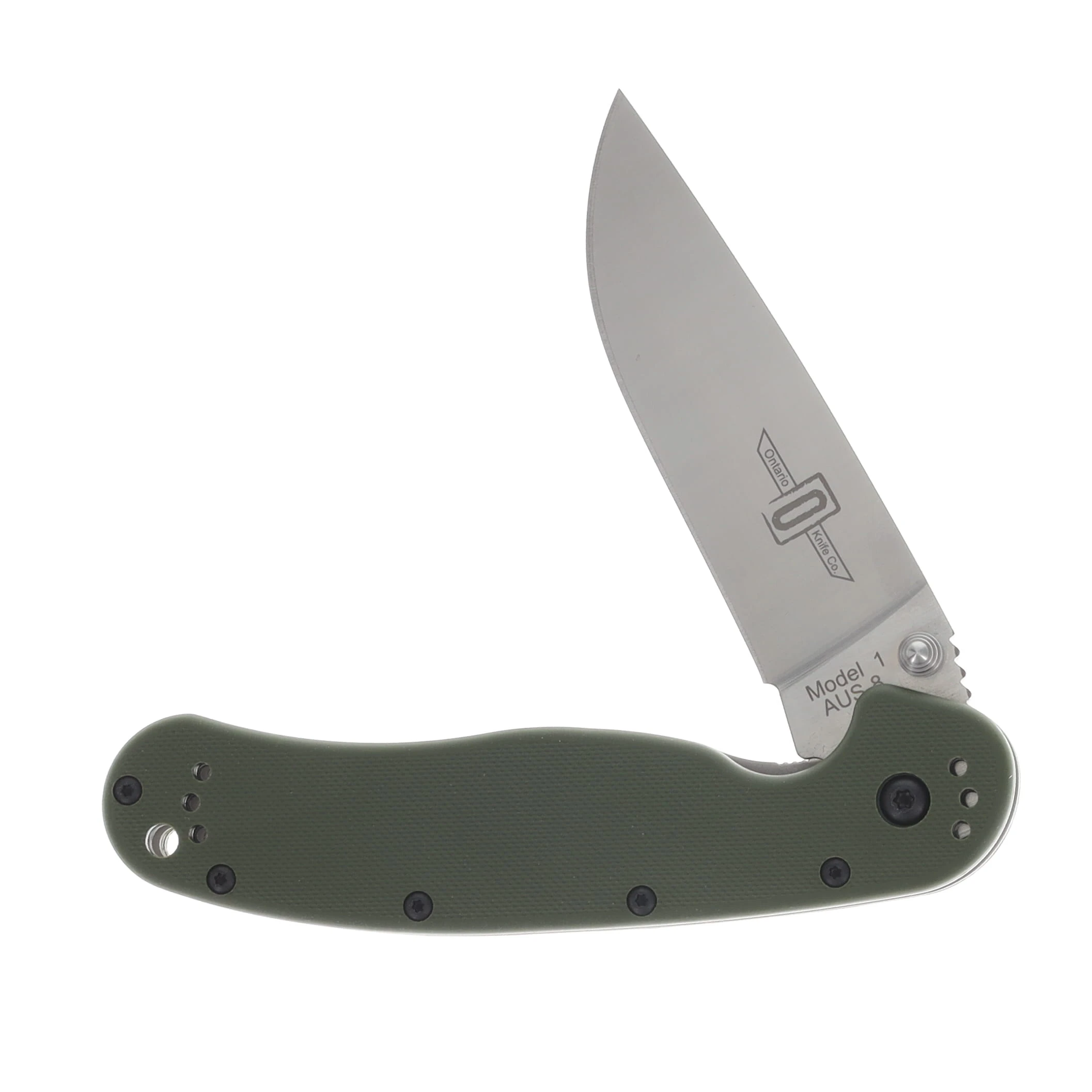 Ontario RAT I Foliage Green 3.62in Plain Satin Drop Point ON8848FG View 3