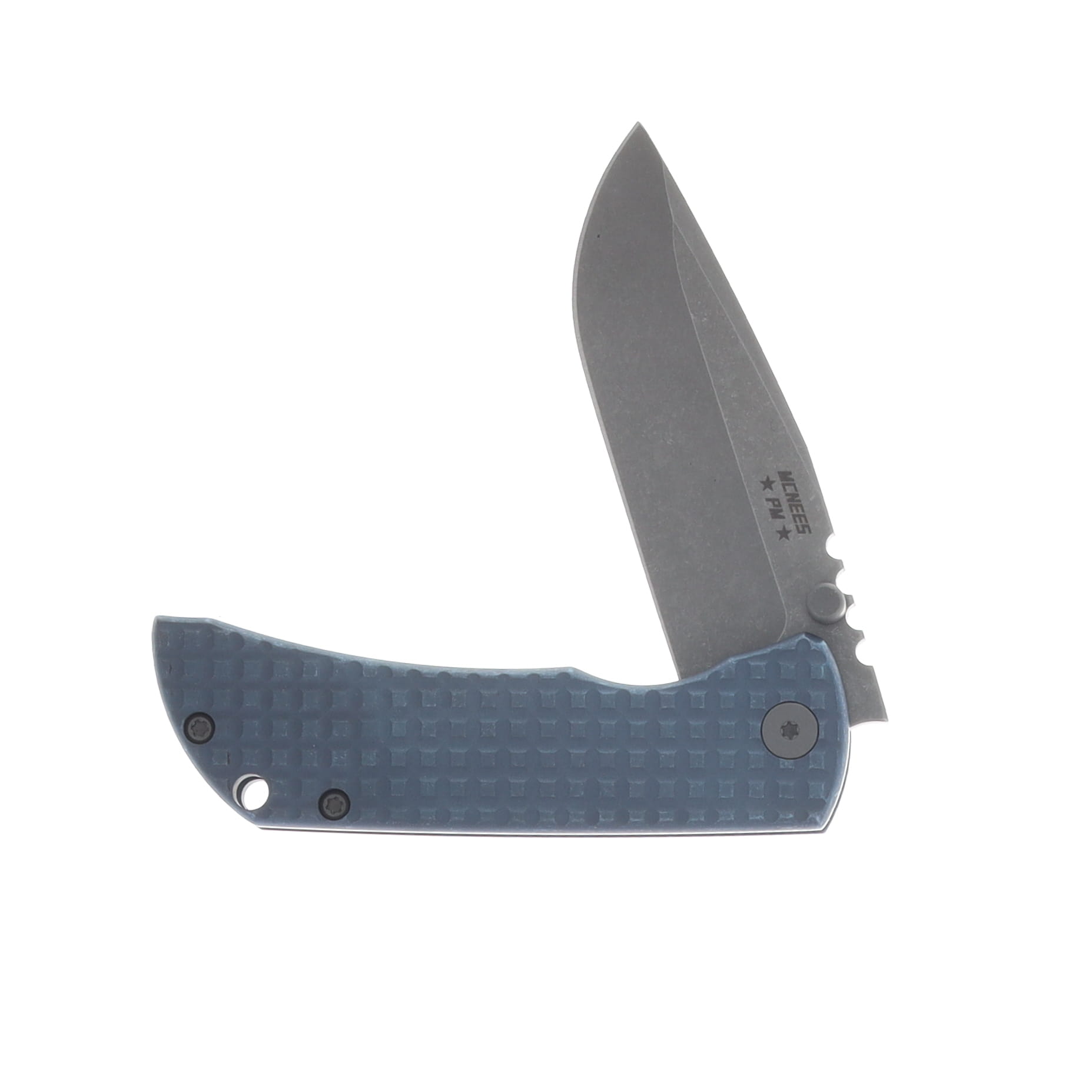 McNees PM Mac 2 Folding Knife Gen 2 Stonewash MagnaCut/Blue Frag Titanium MAC3PMFGATBLSW View 3