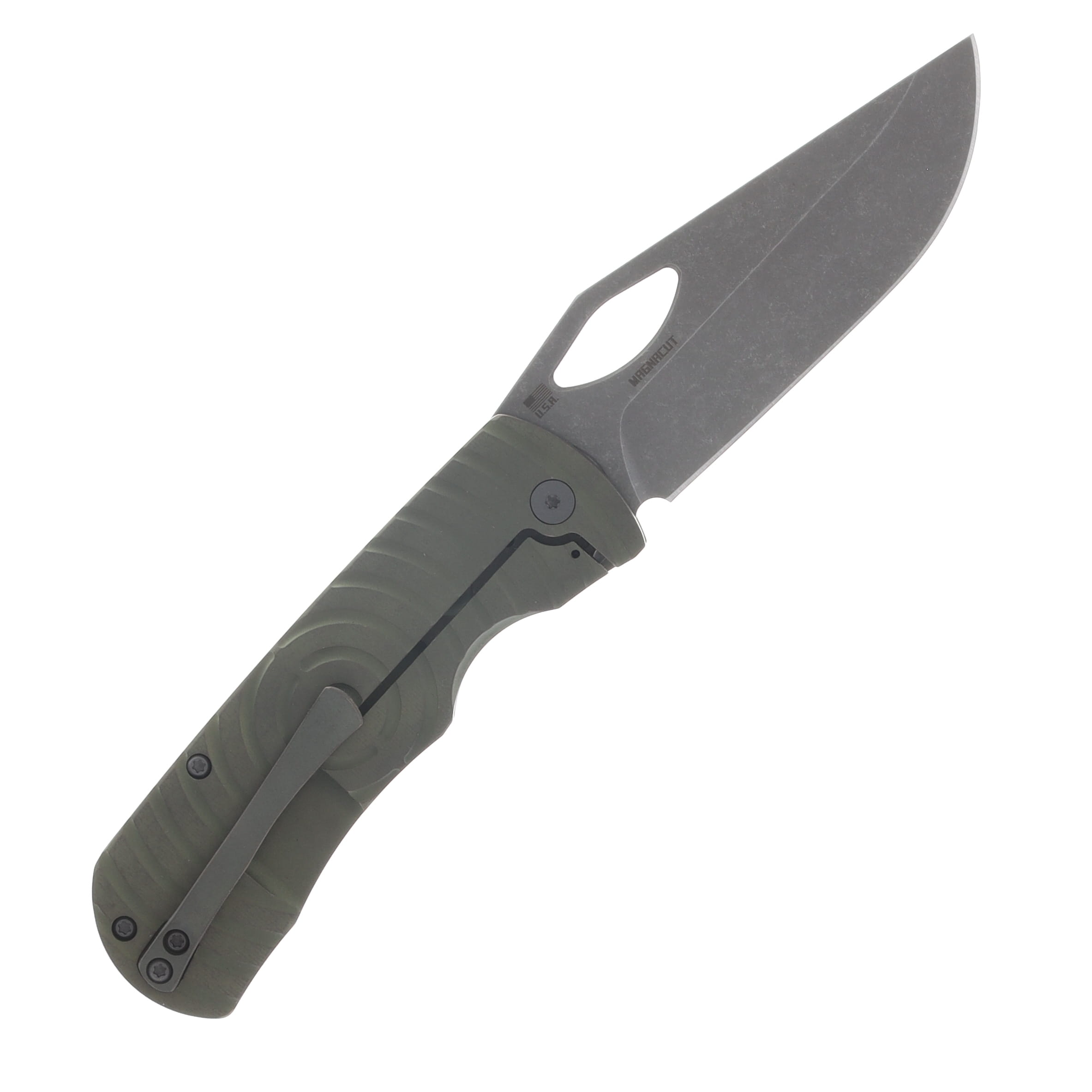 McNees Dixon Folding Knife MagnaCut/Bronzed Green Shockwave Titanium with Stonewash Hardware MCDIXSHOCKATGNBZSWHW View 2