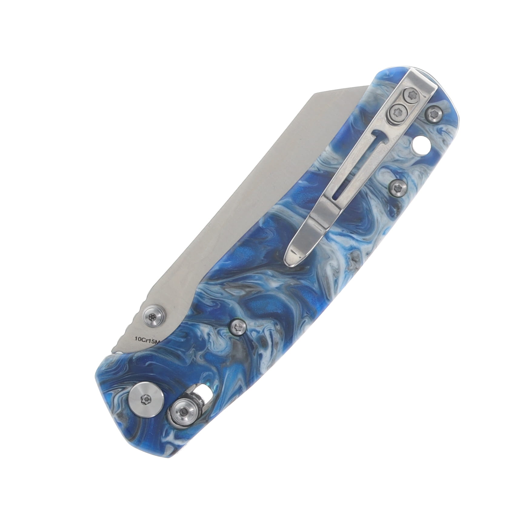 Bestechman Cicadas Wing Folding Knife Satin/Blue Marbled Resin BMK06Q View 6