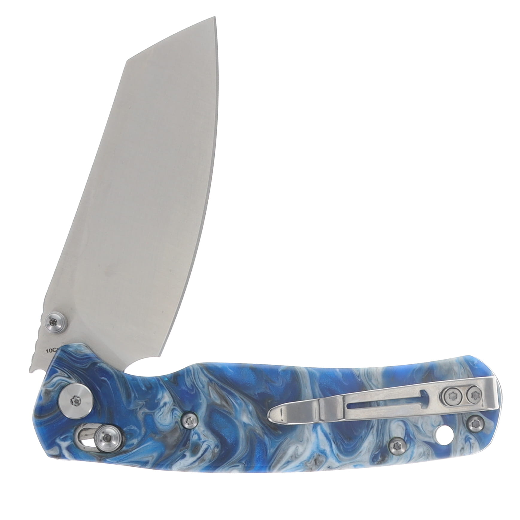 Bestechman Cicadas Wing Folding Knife Satin/Blue Marbled Resin BMK06Q View 4