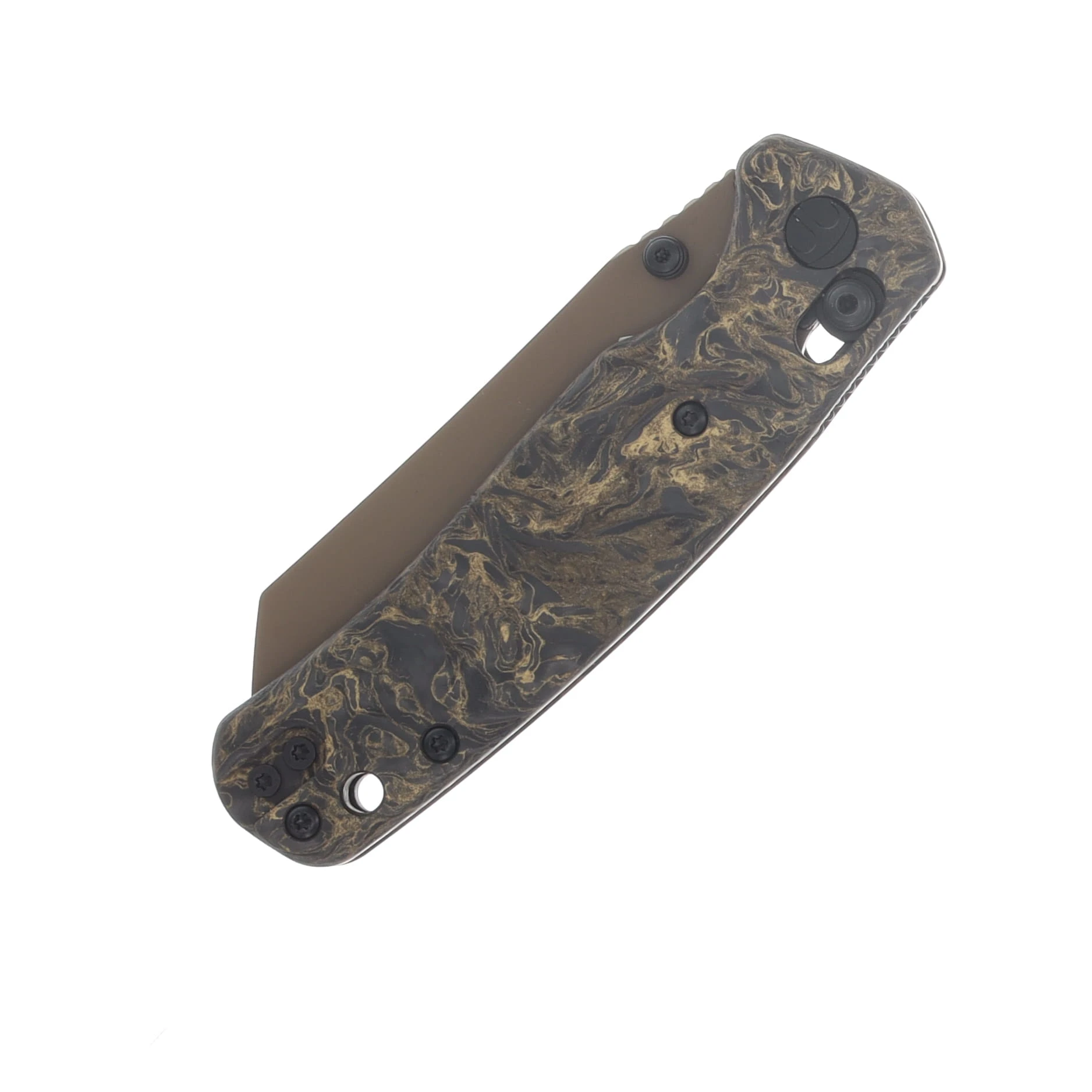 Bestechman Cicada's Wing Crossbar Lock Folding Knife Gold PVD Reverse Tanto /Black and Gold Carbon Fiber BMK06T View 6