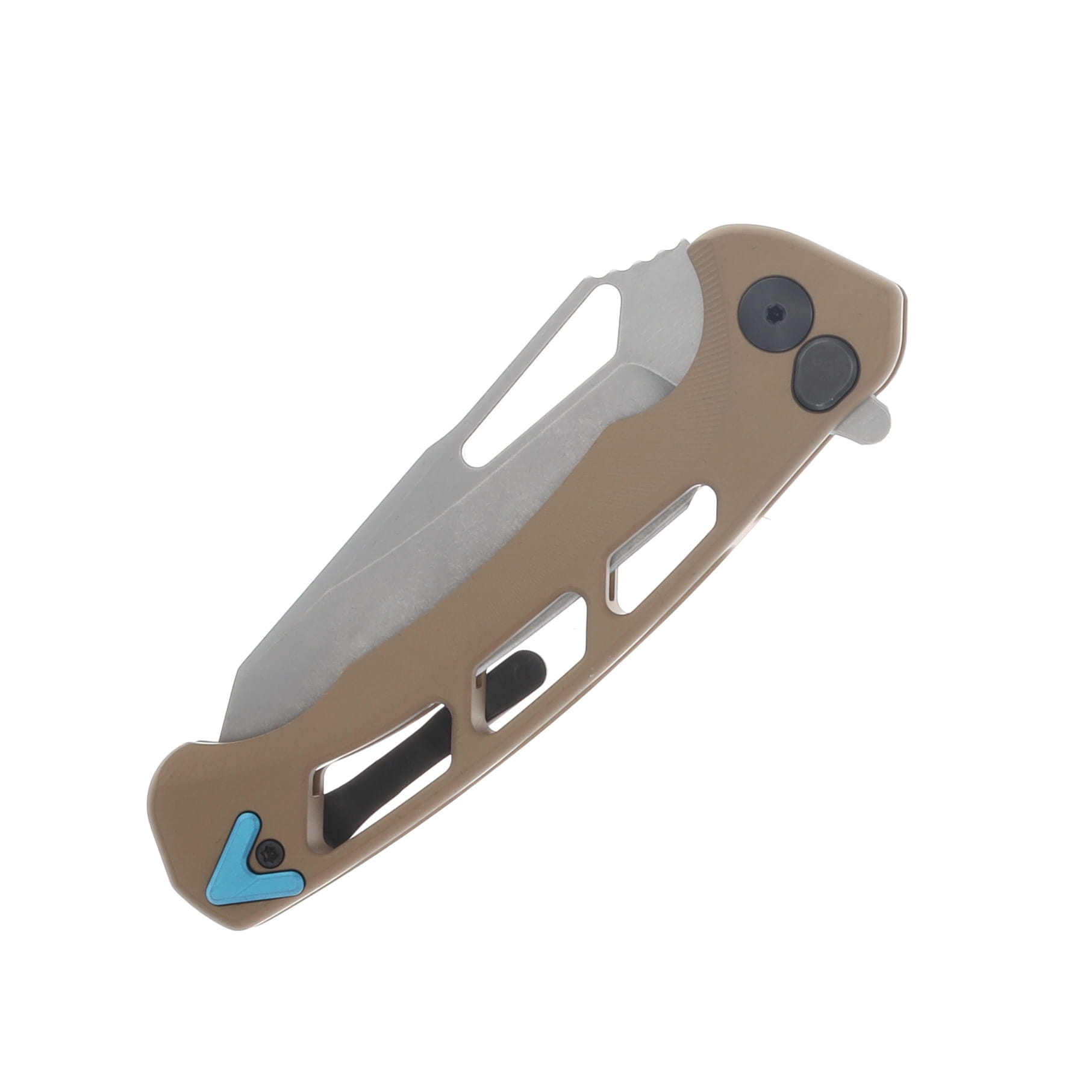 Dead Reckon Integral Vertebrae Folding Knife Stonewash S45VN Reverse Tanto/Sand Matte Aluminum with Turquoise Anchor RB-4462DSMTQ View 6