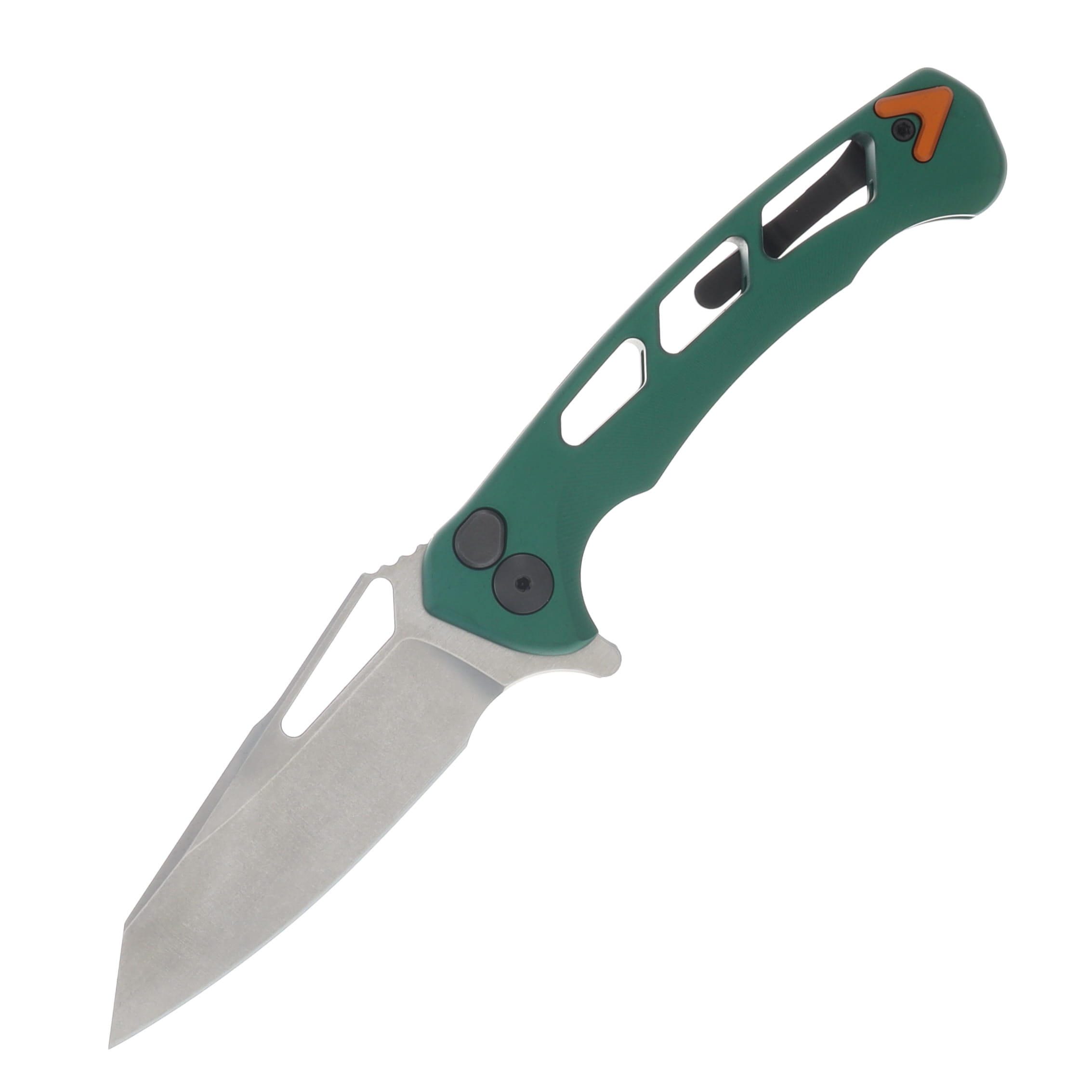 Dead Reckon Integral Vertebrae Folding Knife Stonewash S45VN Reverse Tanto/Green Aluminum with Orange Anchor RB-4462GNOR View 1