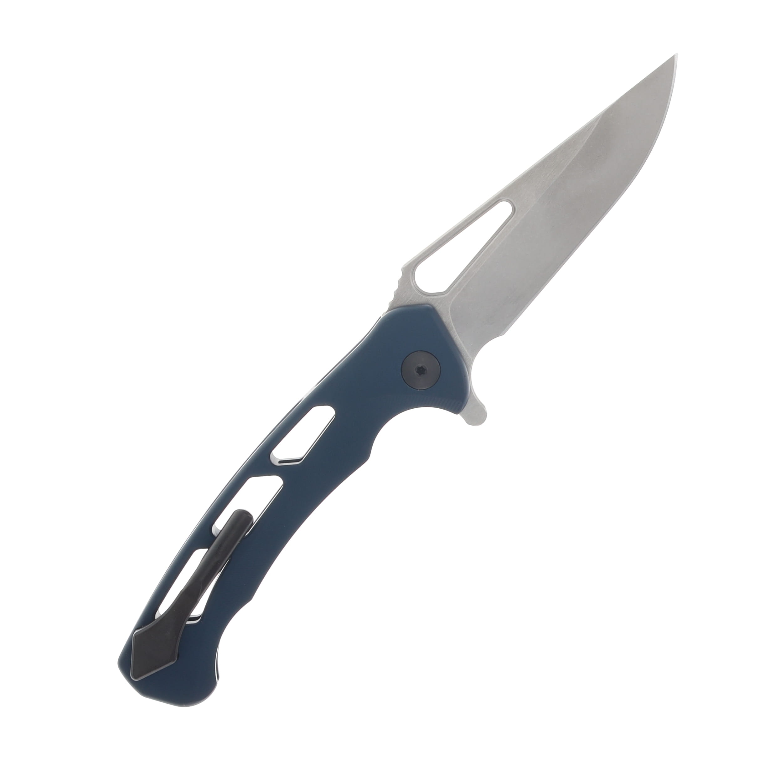Dead Reckon Integral Vertebrae Folding Knife Stonewash S45VN New Sexy Modified Clip Point/Navy Aluminum with Red Anchor RB-3462NVRD View 2