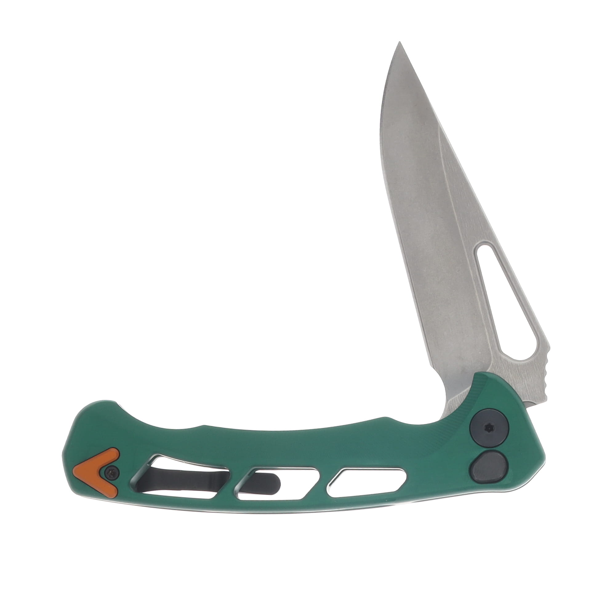 Dead Reckon Integral Vertebrae Folding Knife Stonewash S45VN New Sexy Modified Clip Point/Green Aluminum with Orange Anchor RB-3462GNOR View 3