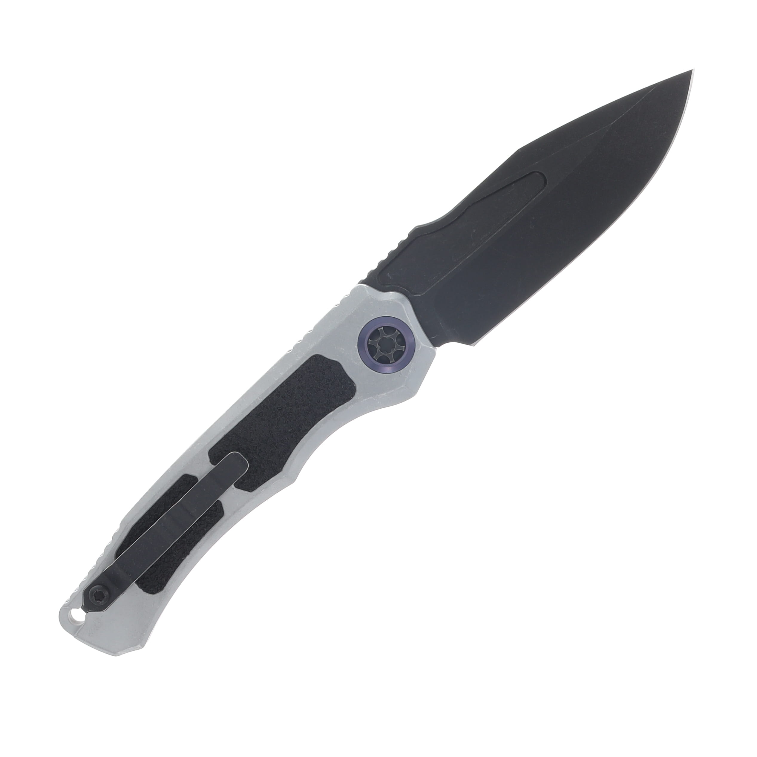 Heretic Wraith V4 Automatic Knife Black Stonewash Magnacut S/E Blizzardworn with Blue Titanium Pivot View 2