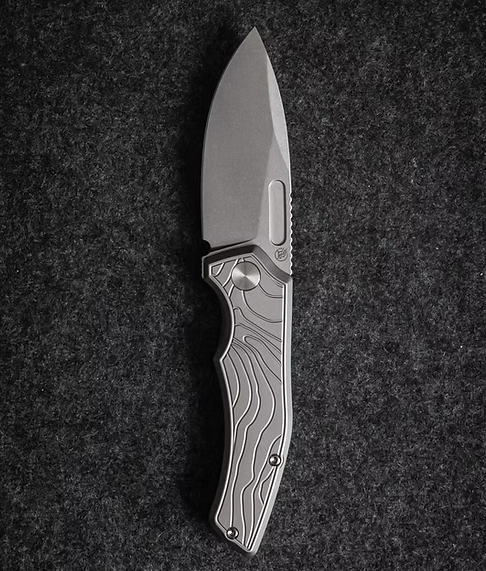 Griffin Scout F3 Folding Knife Light Stonewash Magnacut/Milled Light Stonewash Topo Pattern Titanium GRIFFSF3LSMTP View 1