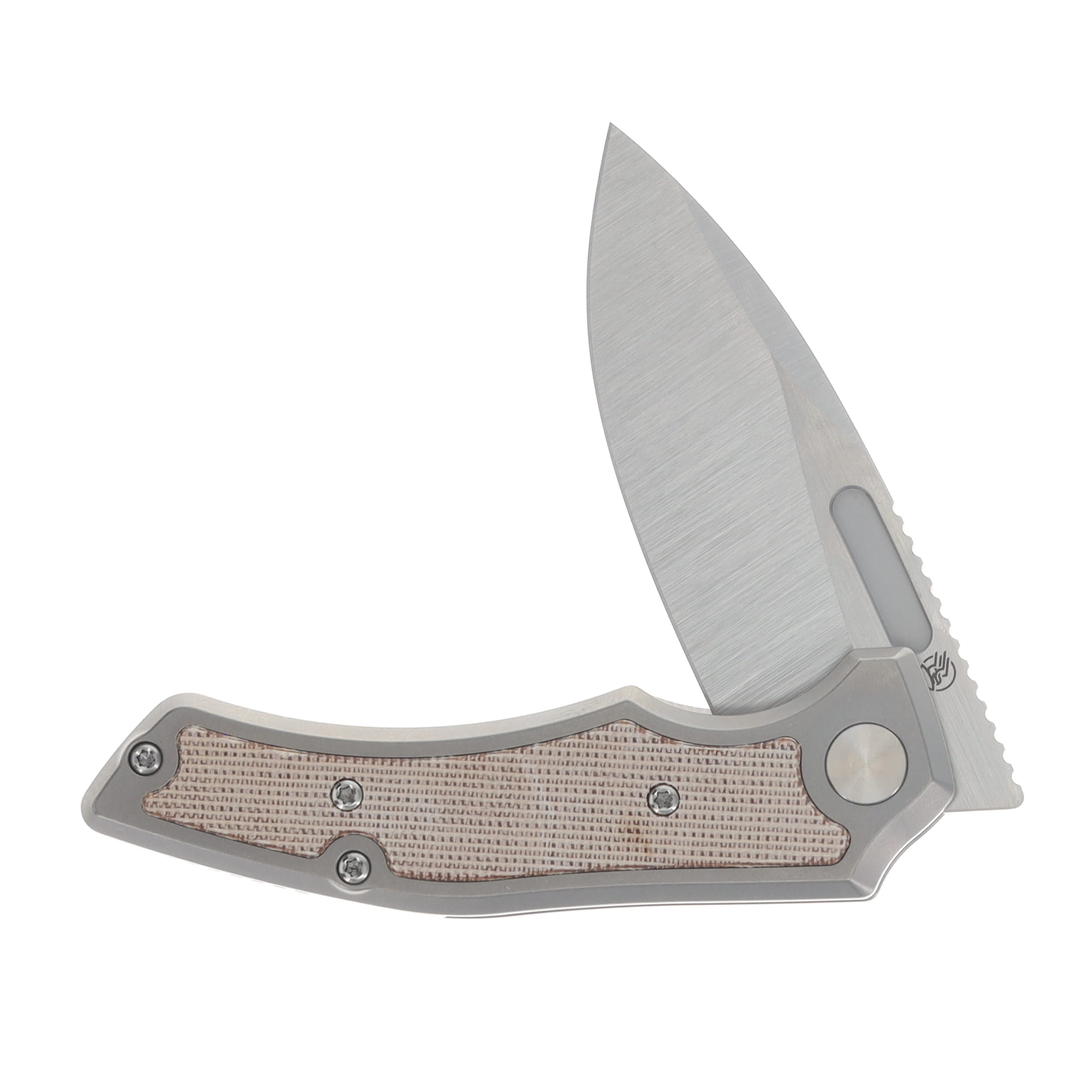 Griffin Scout F3 Folding Knife Belt Satin Magnacut/Light Stonewash Titanium with Natural Micarta Inlay GRIFFSF3BSLSNM View 3