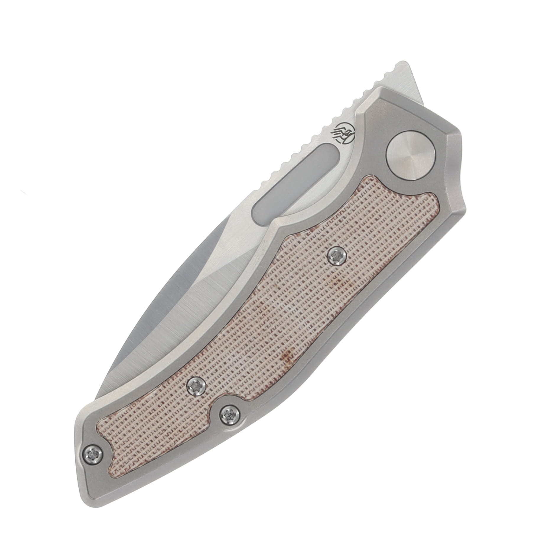 Griffin Scout F3 Folding Knife Belt Satin Magnacut/Light Stonewash Titanium with Natural Micarta Inlay GRIFFSF3BSLSNM View 6