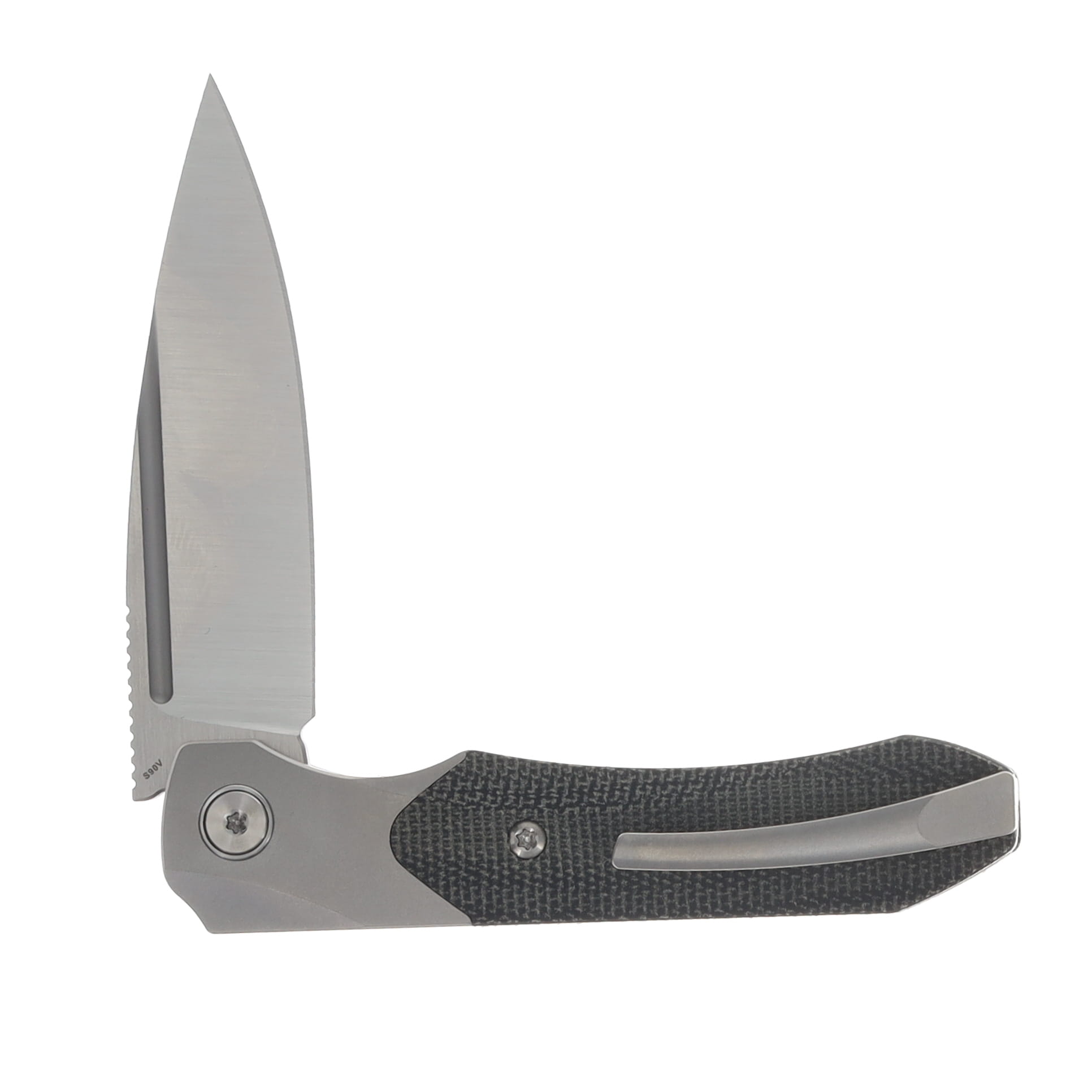 Griffin X Series 1946 Slipjoint Folding Knife Belt Satin S90V/Stonewash Titanium with Black Micarta Inlay GRIFF1946BSLSWBM View 4
