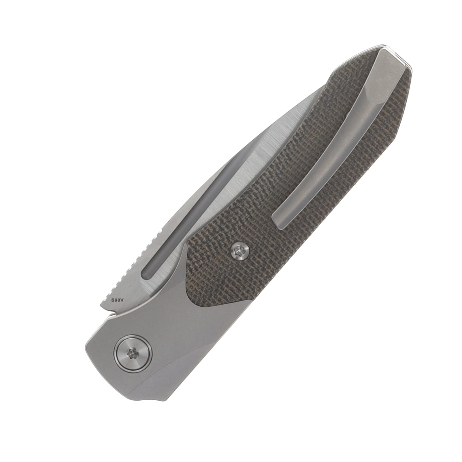 Griffin X Series 1946 Slipjoint Folding Knife Belt Satin S90V/Light Stonewash Titanium with Olive Micarta Inlay GRIFF1946BSLSWOM View 6