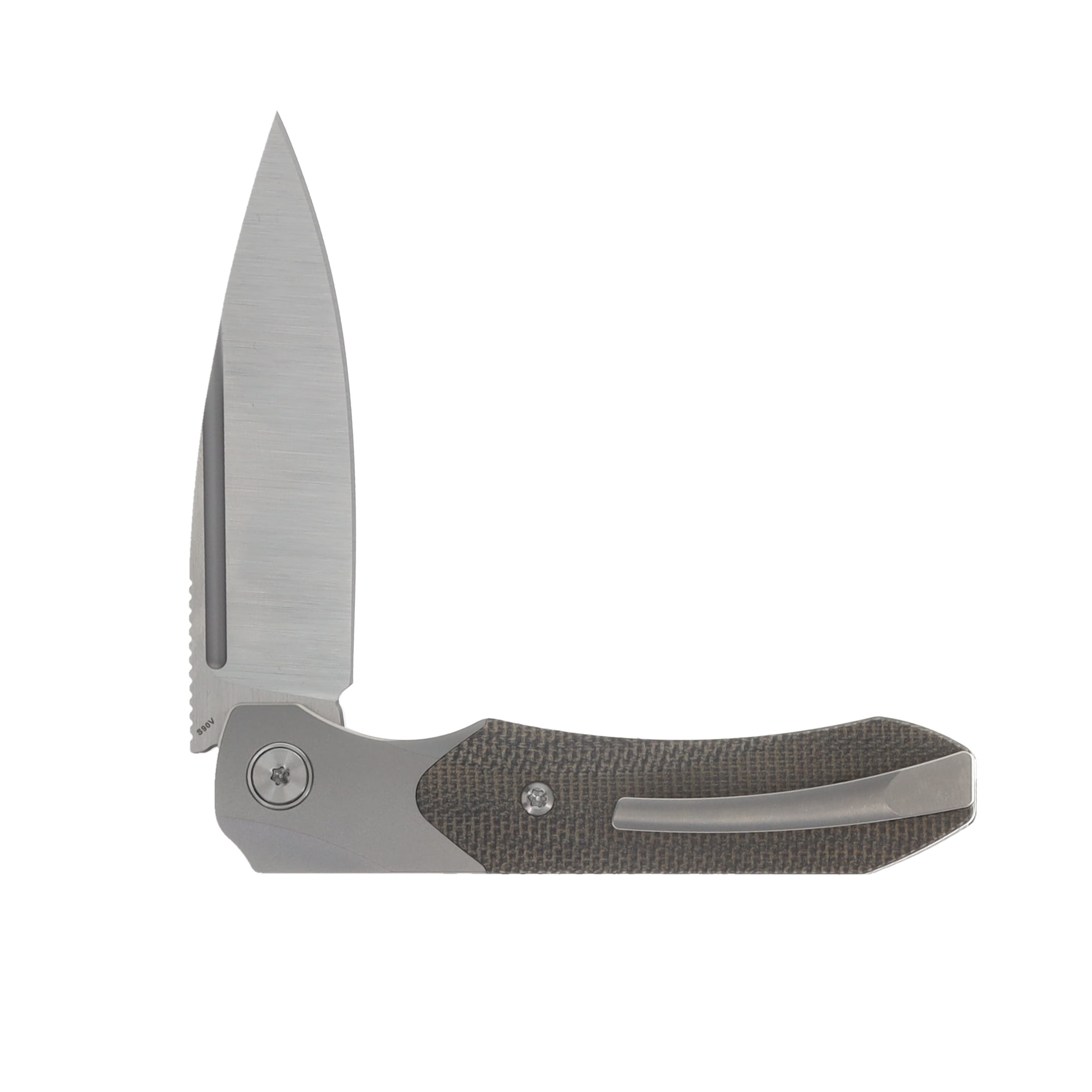 Griffin X Series 1946 Slipjoint Folding Knife Belt Satin S90V/Light Stonewash Titanium with Olive Micarta Inlay GRIFF1946BSLSWOM View 4