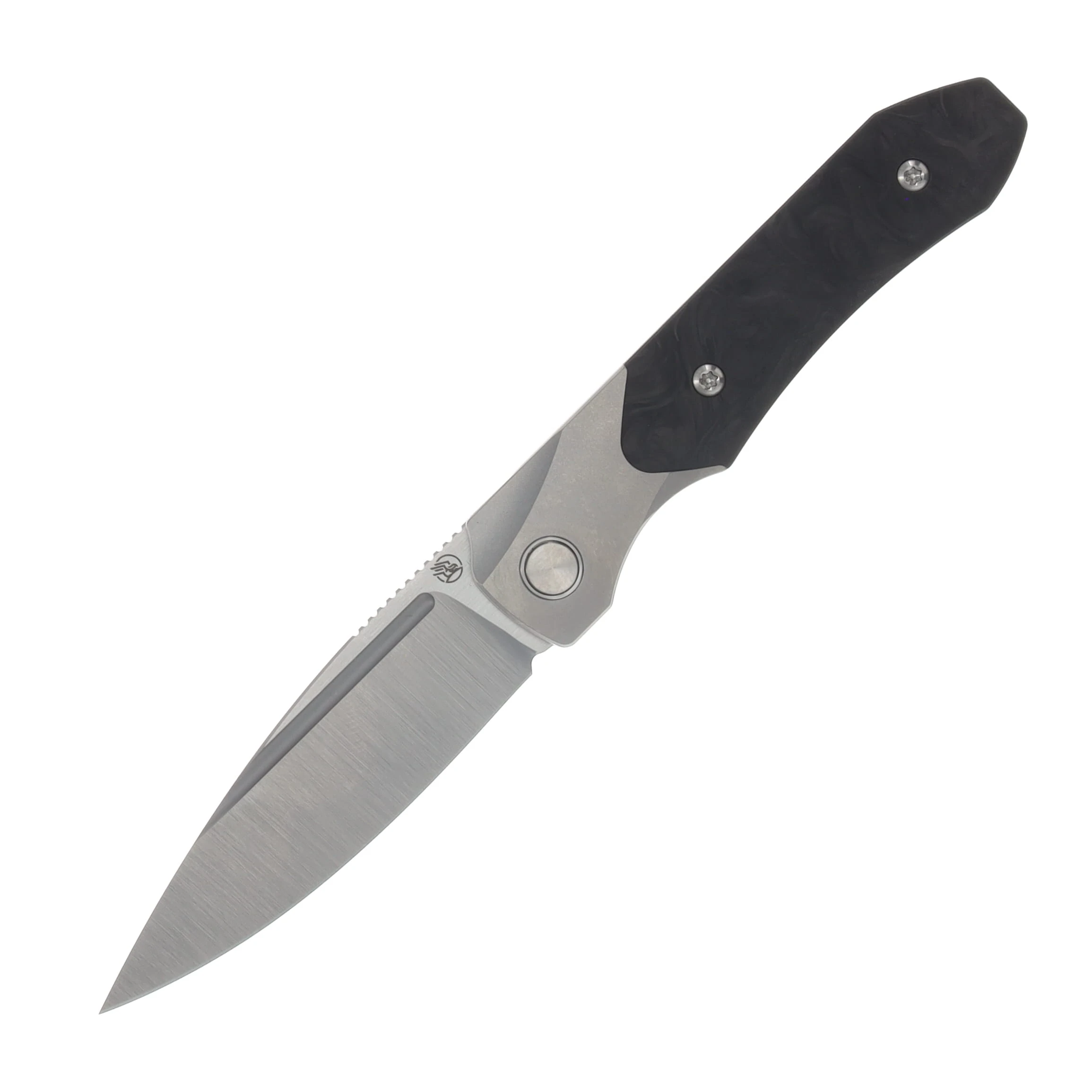 Griffin X Series 1946 Slipjoint Folding Knife Belt Satin S90V/Light Stonewash Titanium with Marbled Carbon Fiber Inlay GRIFF1946BSLSWMCF View 1