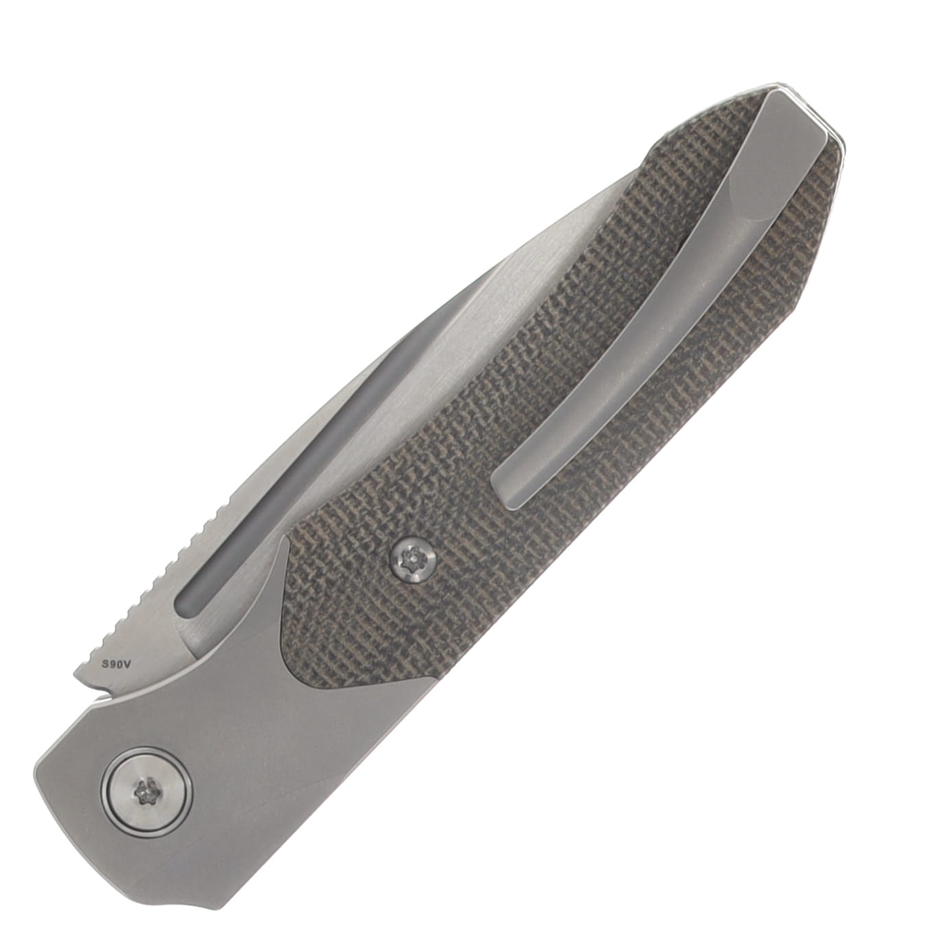 Griffin X Series 1946 Slipjoint Folding Knife Hand Rubbed Satin S90V/Light Stonewash Titanium with Olive Micarta Inlay GRIFF1946HRLSOM View 6