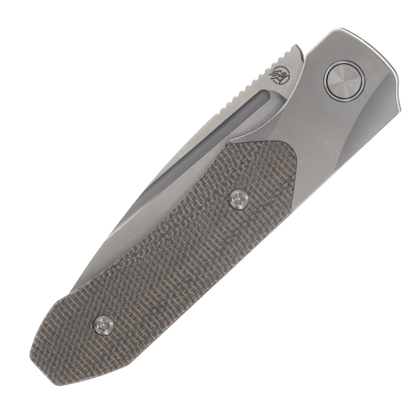 Griffin X Series 1946 Slipjoint Folding Knife Hand Rubbed Satin S90V/Light Stonewash Titanium with Olive Micarta Inlay GRIFF1946HRLSOM View 5