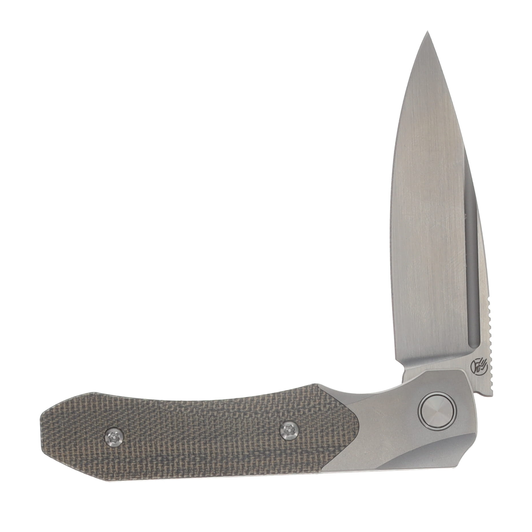 Griffin X Series 1946 Slipjoint Folding Knife Hand Rubbed Satin S90V/Light Stonewash Titanium with Olive Micarta Inlay GRIFF1946HRLSOM View 3