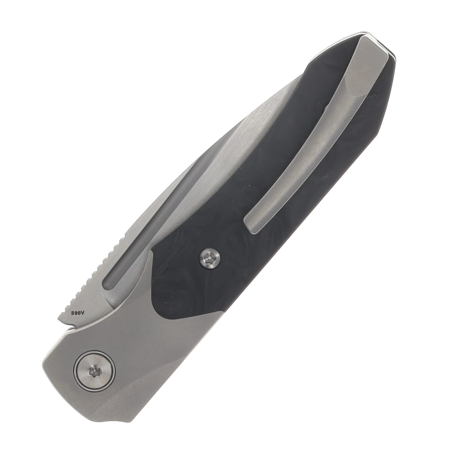 Griffin X Series 1946 Slipjoint Folding Knife Hand Rubbed Satin S90V/Light Stonewash Titanium with Marbled Carbon Fiber Inlay GRIFF1946HRLSMCF View 6