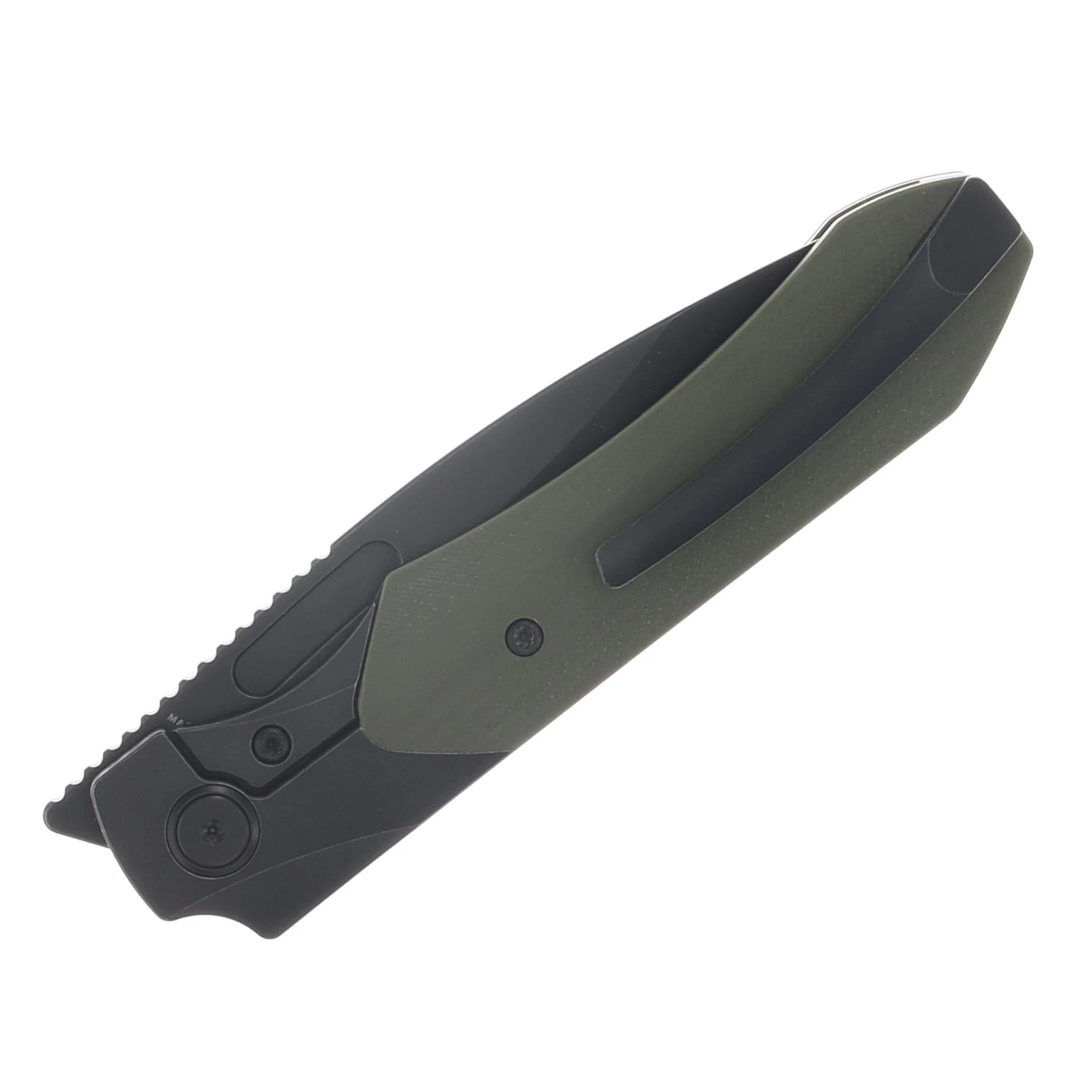 Griffin X Series Bolster Lock Folding Knife Blackwash Magnacut/Blackwash Titanium with OD Green G-10 Inlay GRIFFXSERIESBSLSWBMI View 6