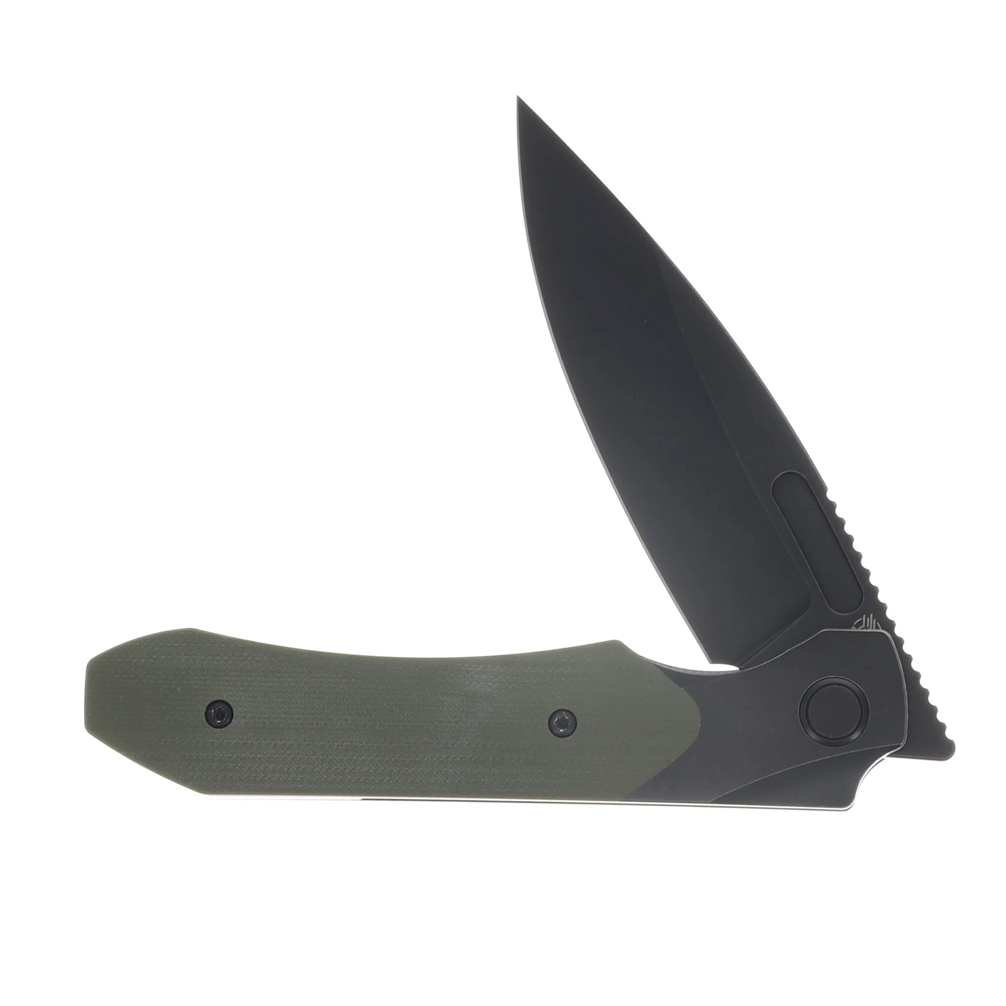 Griffin X Series Bolster Lock Folding Knife Blackwash Magnacut/Blackwash Titanium with OD Green G-10 Inlay GRIFFXSERIESBSLSWBMI View 3