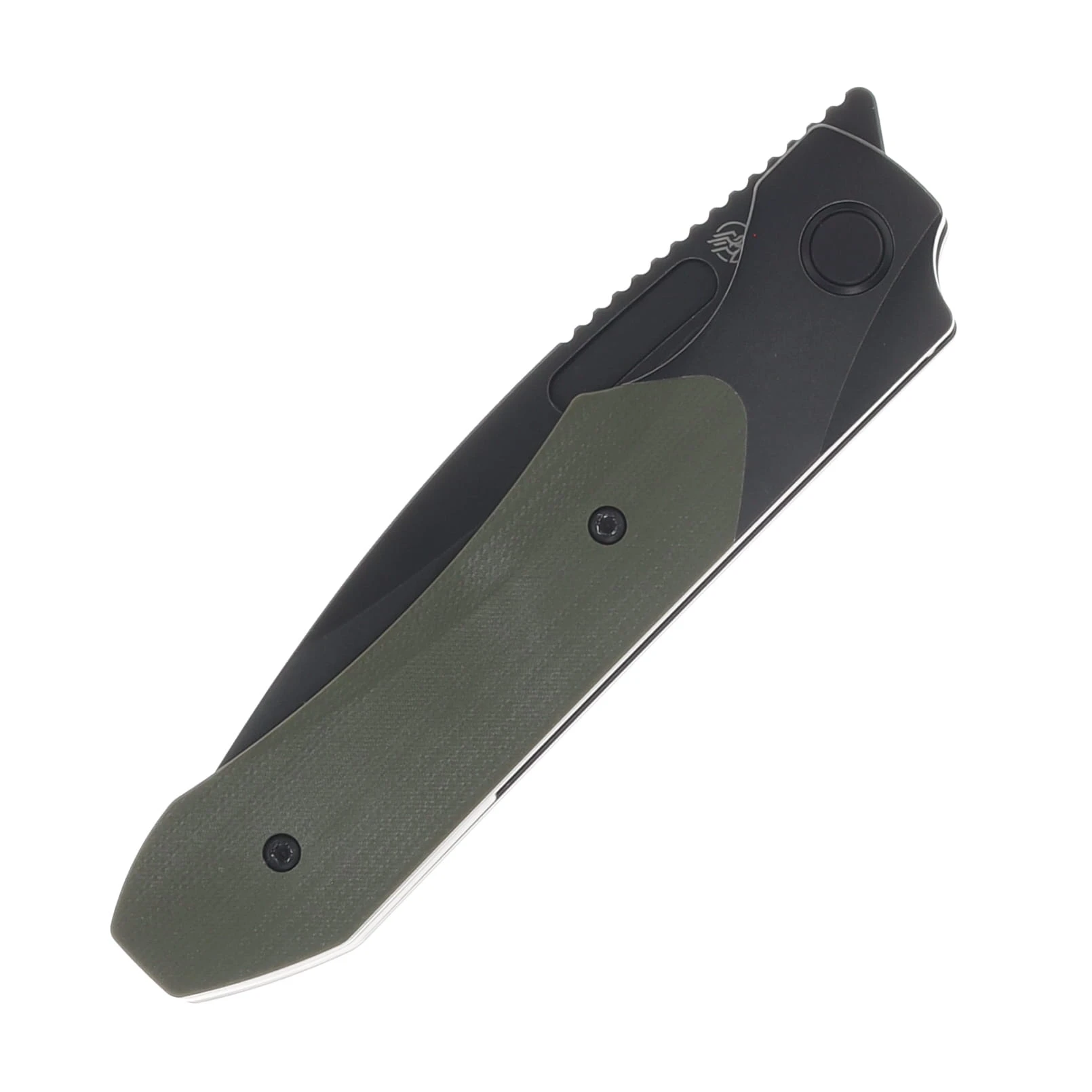 Griffin X Series Bolster Lock Folding Knife Blackwash Magnacut/Blackwash Titanium with OD Green G-10 Inlay GRIFFXSERIESBSLSWBMI View 5