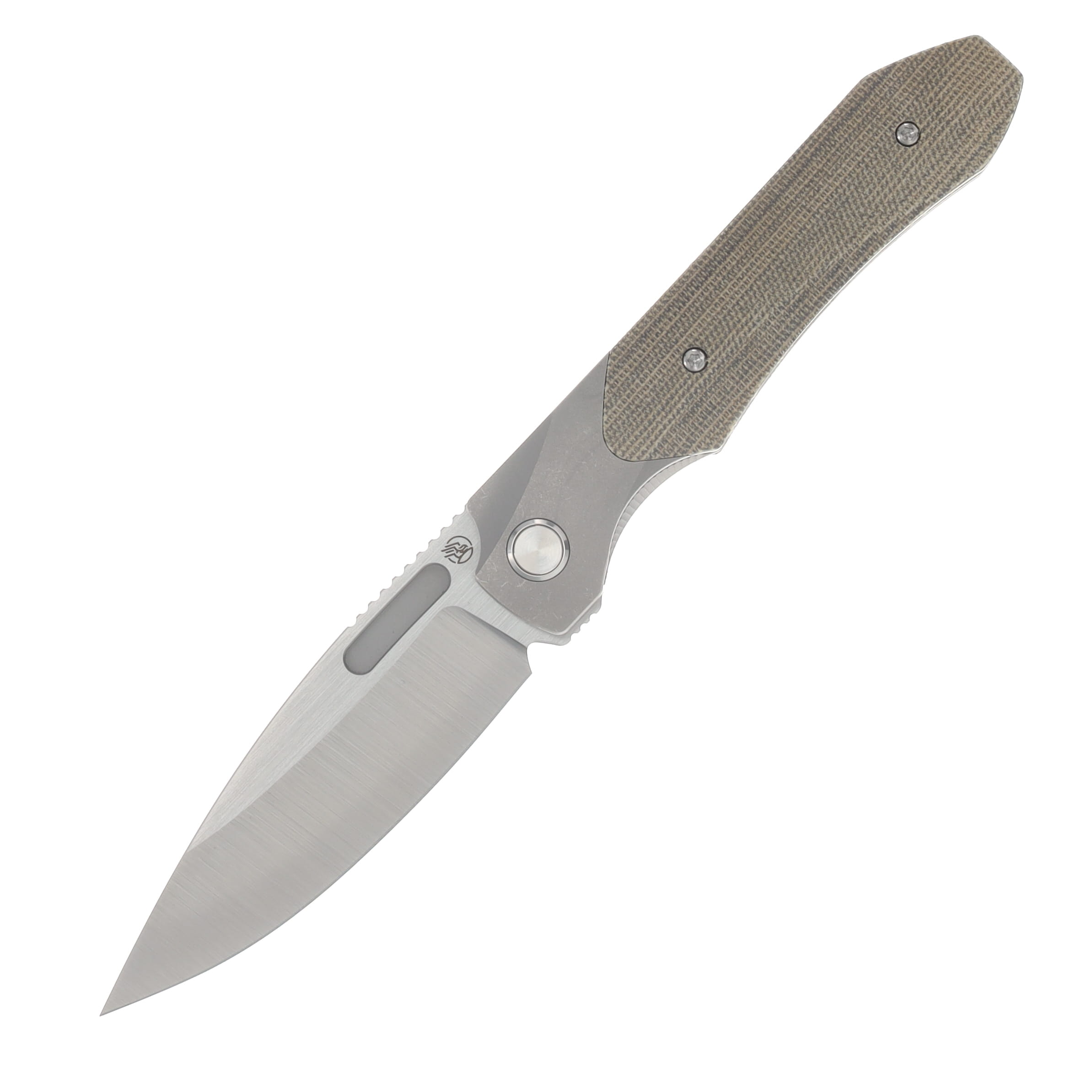 Griffin X Series Bolster Lock Folding Knife Belt Satin Magnacut/Light Stonewash Titanium with Olive Micarta Inlay GRIFFXSERIESBSLSWOMI View 1