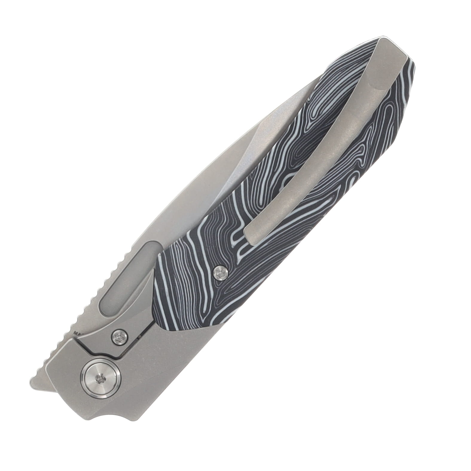 Griffin X Series Bolster Lock Folding Knife Light Stonewash Magnacut/Light Stonewash Titanium with Black and White G-10 Inlay GRIFFXSERIESLSWBWG10I View 6