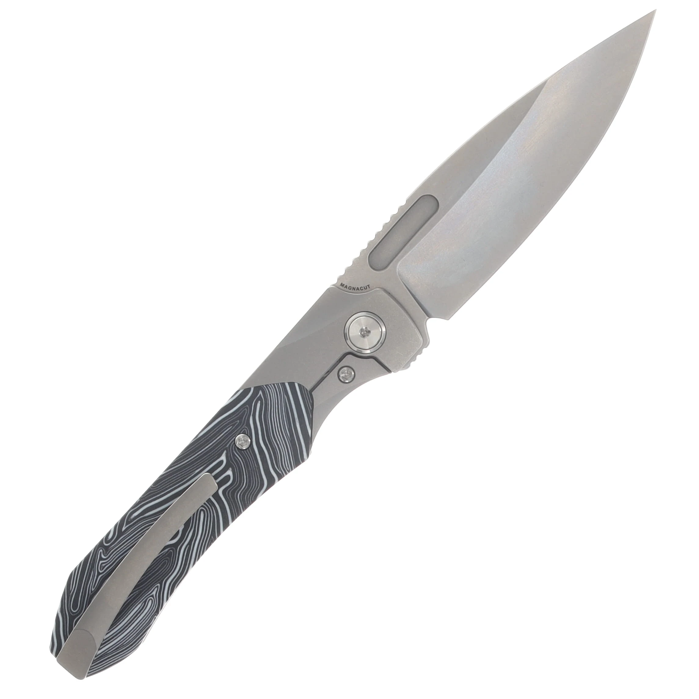 Griffin X Series Bolster Lock Folding Knife Light Stonewash Magnacut/Light Stonewash Titanium with Black and White G-10 Inlay GRIFFXSERIESLSWBWG10I View 2