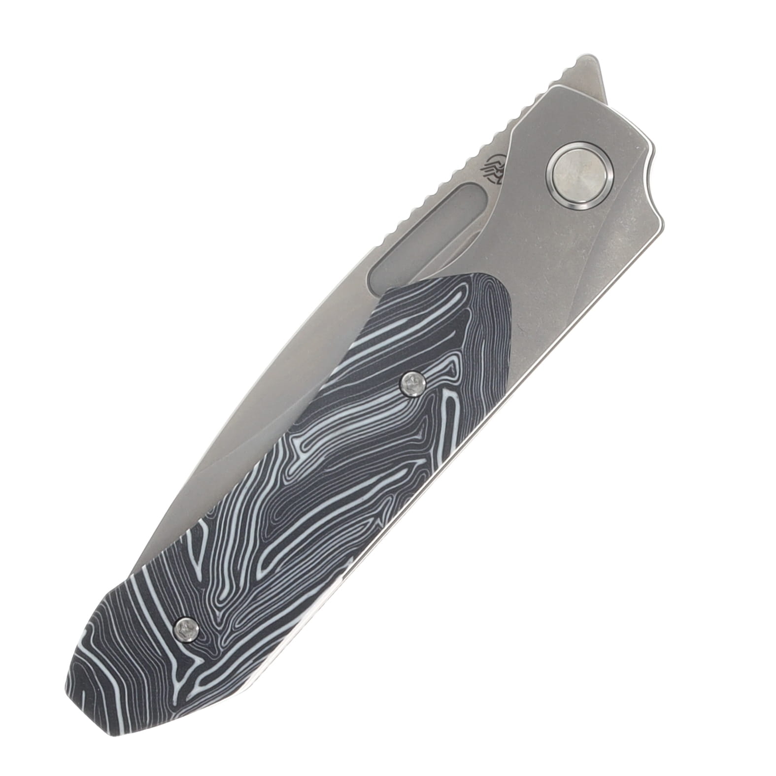 Griffin X Series Bolster Lock Folding Knife Light Stonewash Magnacut/Light Stonewash Titanium with Black and White G-10 Inlay GRIFFXSERIESLSWBWG10I View 5