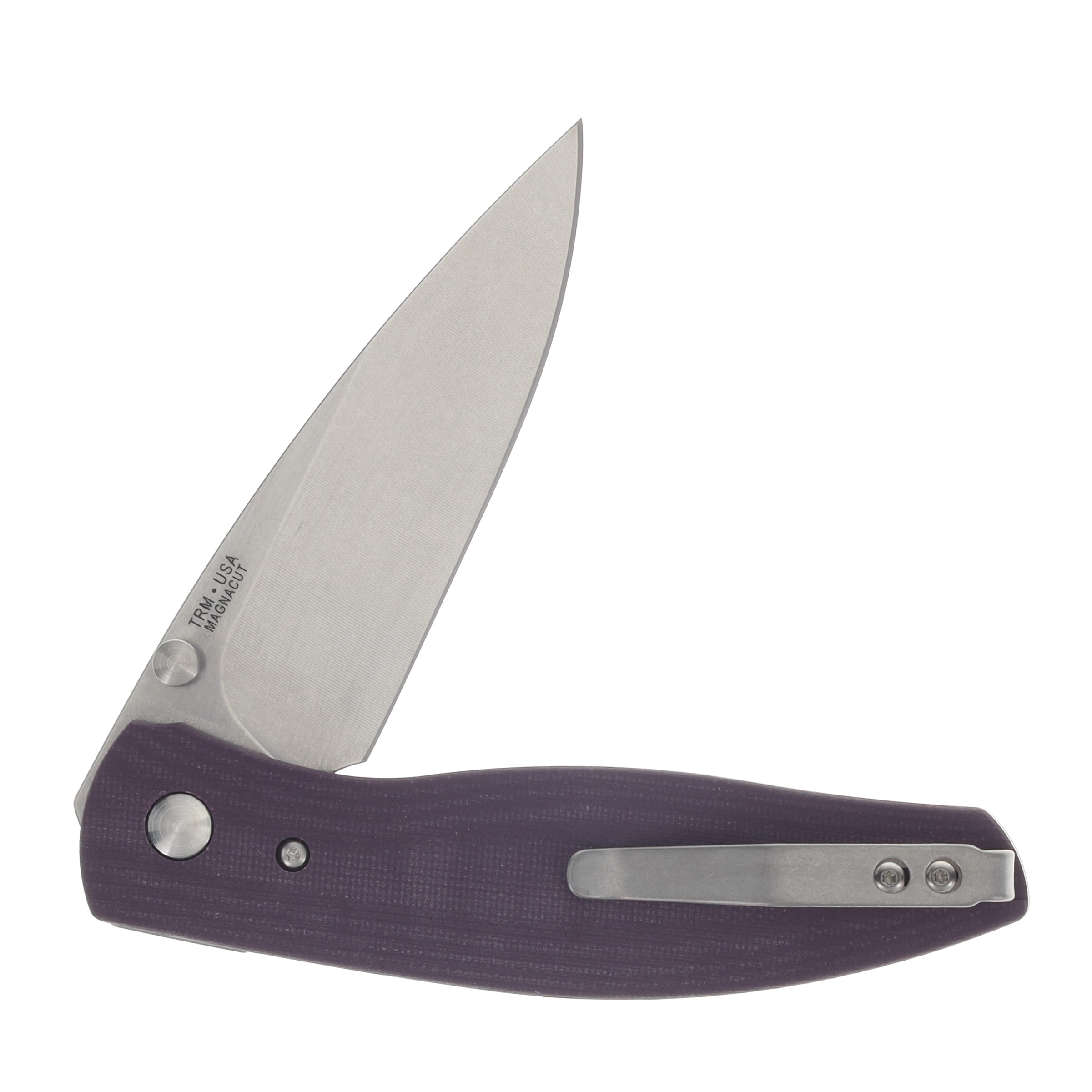 Three Rivers ATOM Linerlock Folder MagnaCut Steel Blade Popsicle Purple G10 3D Contoured Smooth Scales DLR-ATM-G10-3D View 4