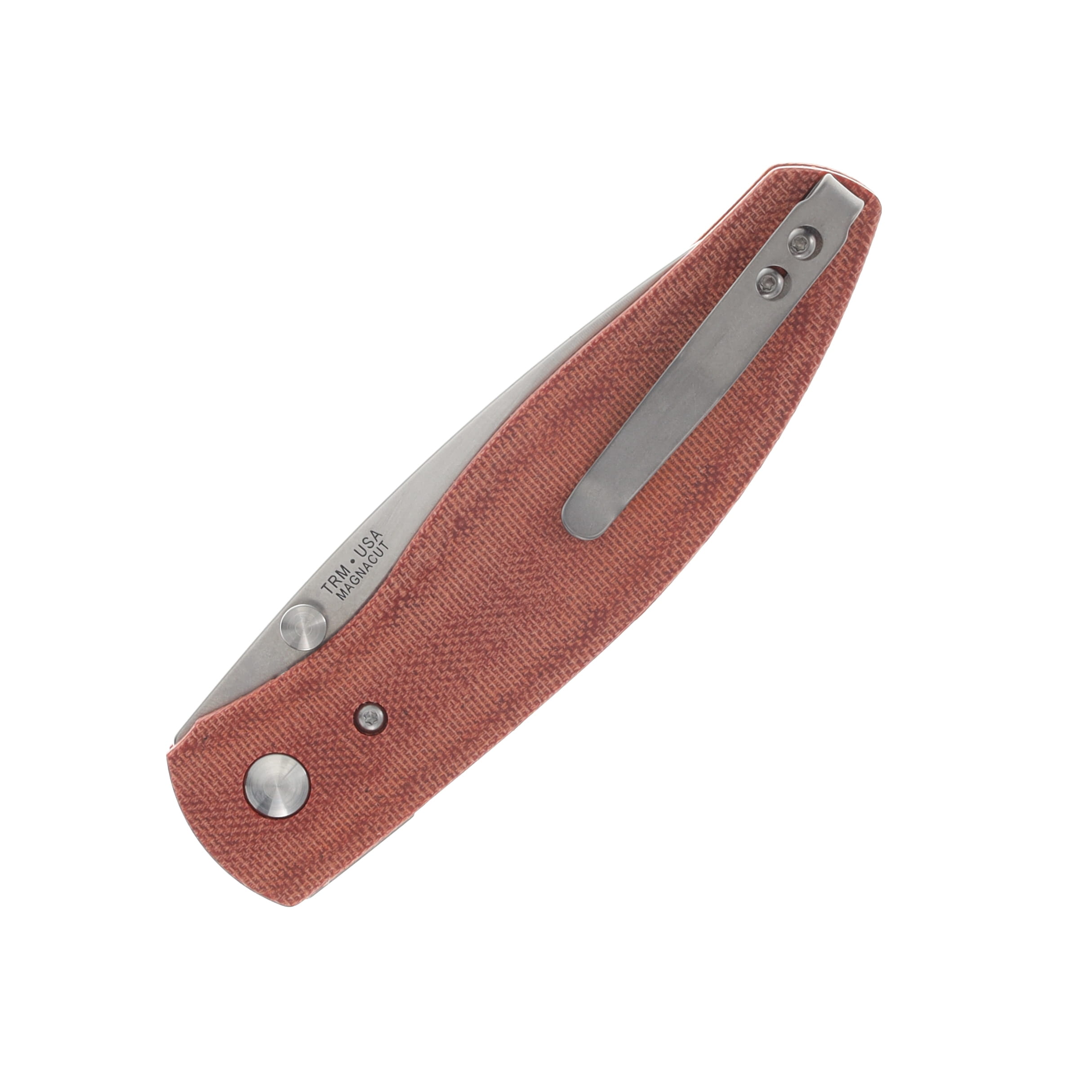 Three Rivers ATOM Linerlock Folder MagnaCut Steel Blade Autumn Orange Smooth Micarta 3D Contoured Scales DLR-ATM-MIC-3D-ORANGE View 5