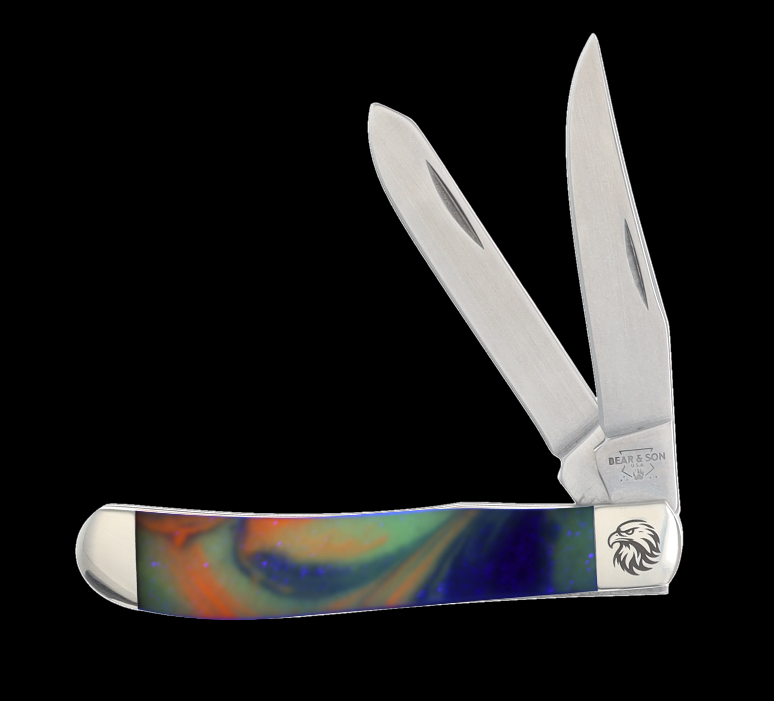 Bear & Son SMKW Exclusive Star-Spangled Firecracker Glow in the Dark and UV Reflective Trapper Folding Knife SSF07 View 2